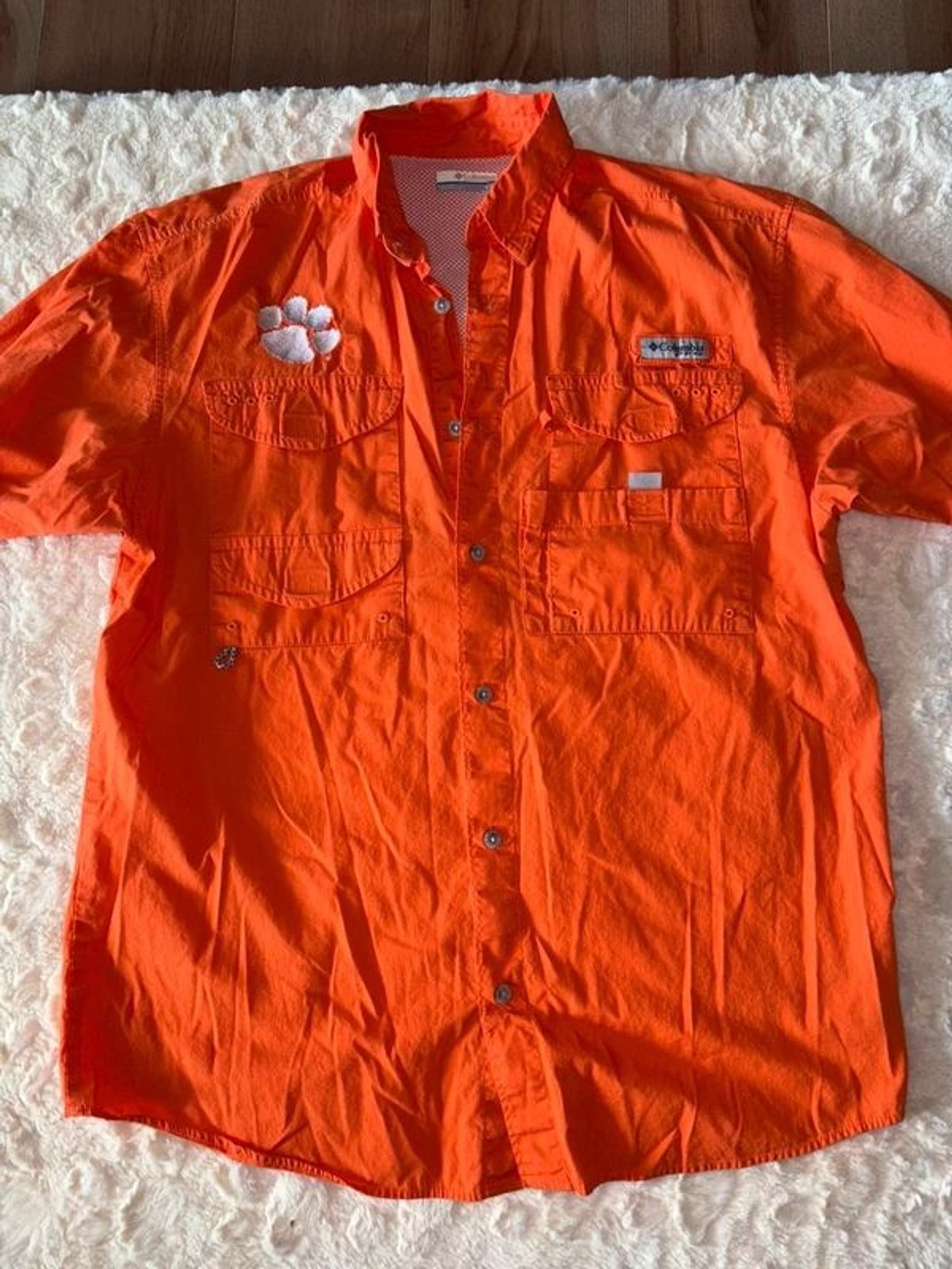 Mens Small Columbia PFG Orange Clemson Fishing Shirt