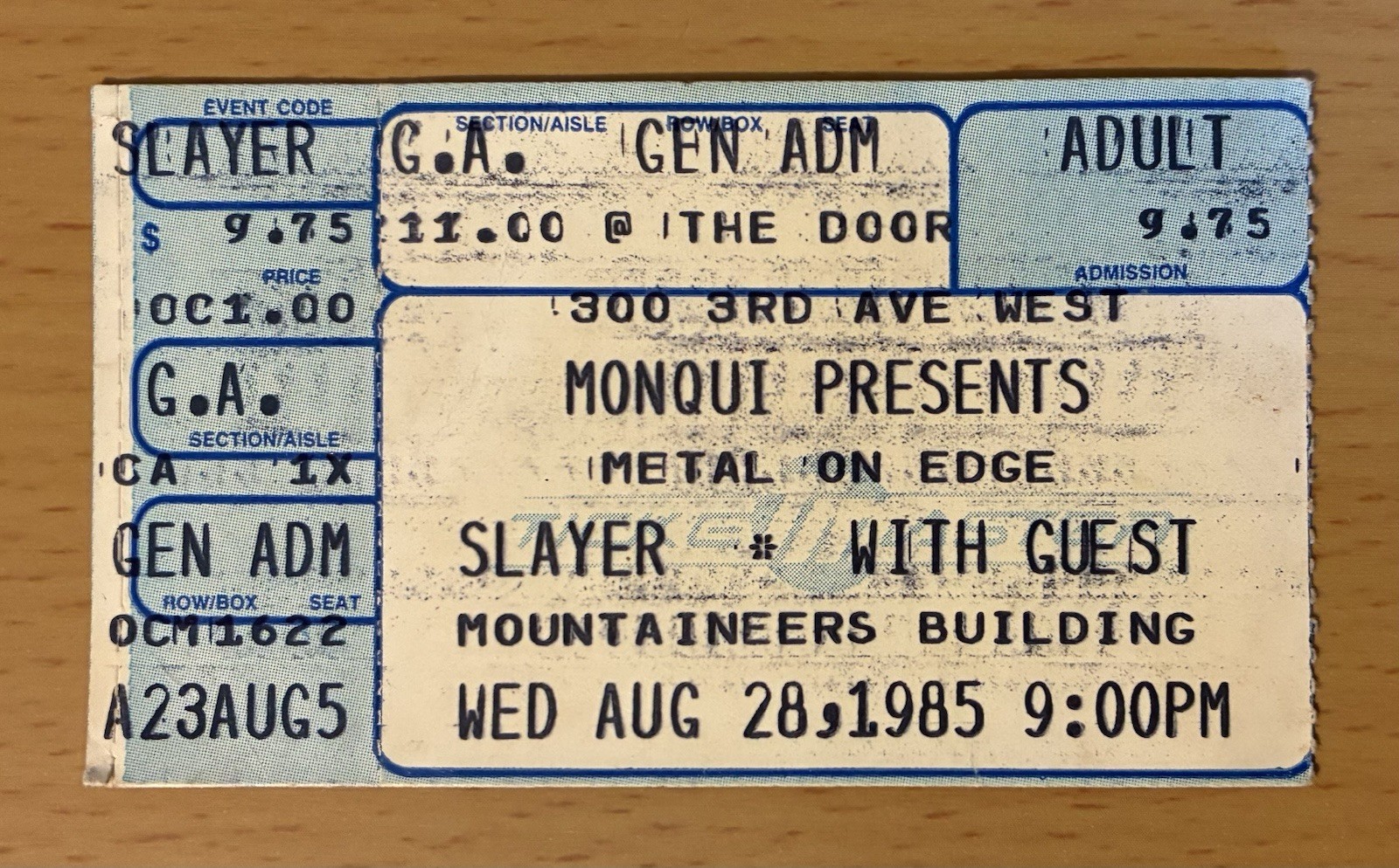 1985 SLAYER HELL AWAITS TOUR SEATTLE CONCERT TICKET STUB REIGN IN BLOOD 1985 SLAYER HELL AWAITS TOUR SEATTLE CONCERT TICKET STUB REIGN IN BLOOD