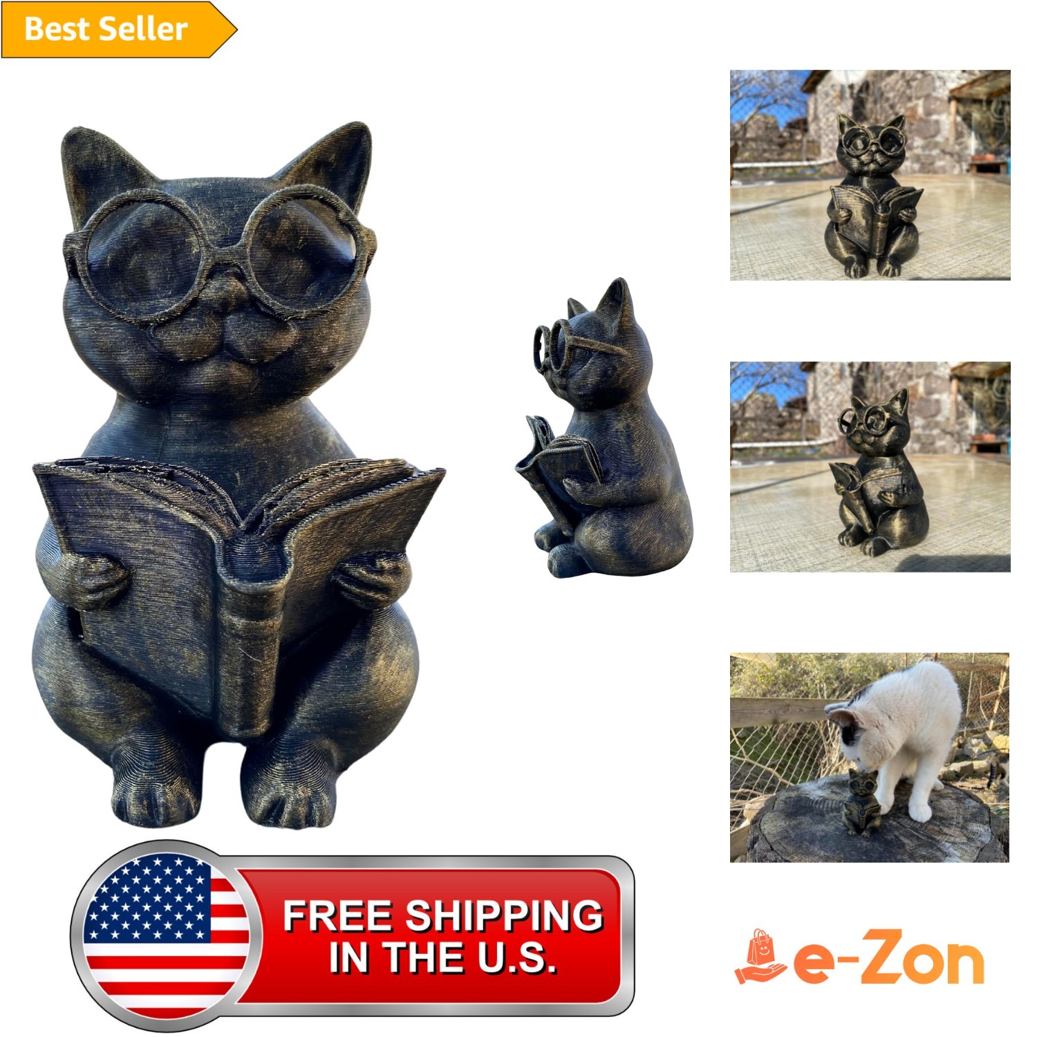 Cute Cat Reading a Book Figurine – Cozy Desk & Bookshelf Decor, Hand Painted ...