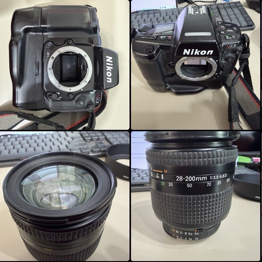 Nikon N90s 35mm SLR Film Camera w/ MB-10 Grip 28-200mm Lens HB-12 Hood Bag