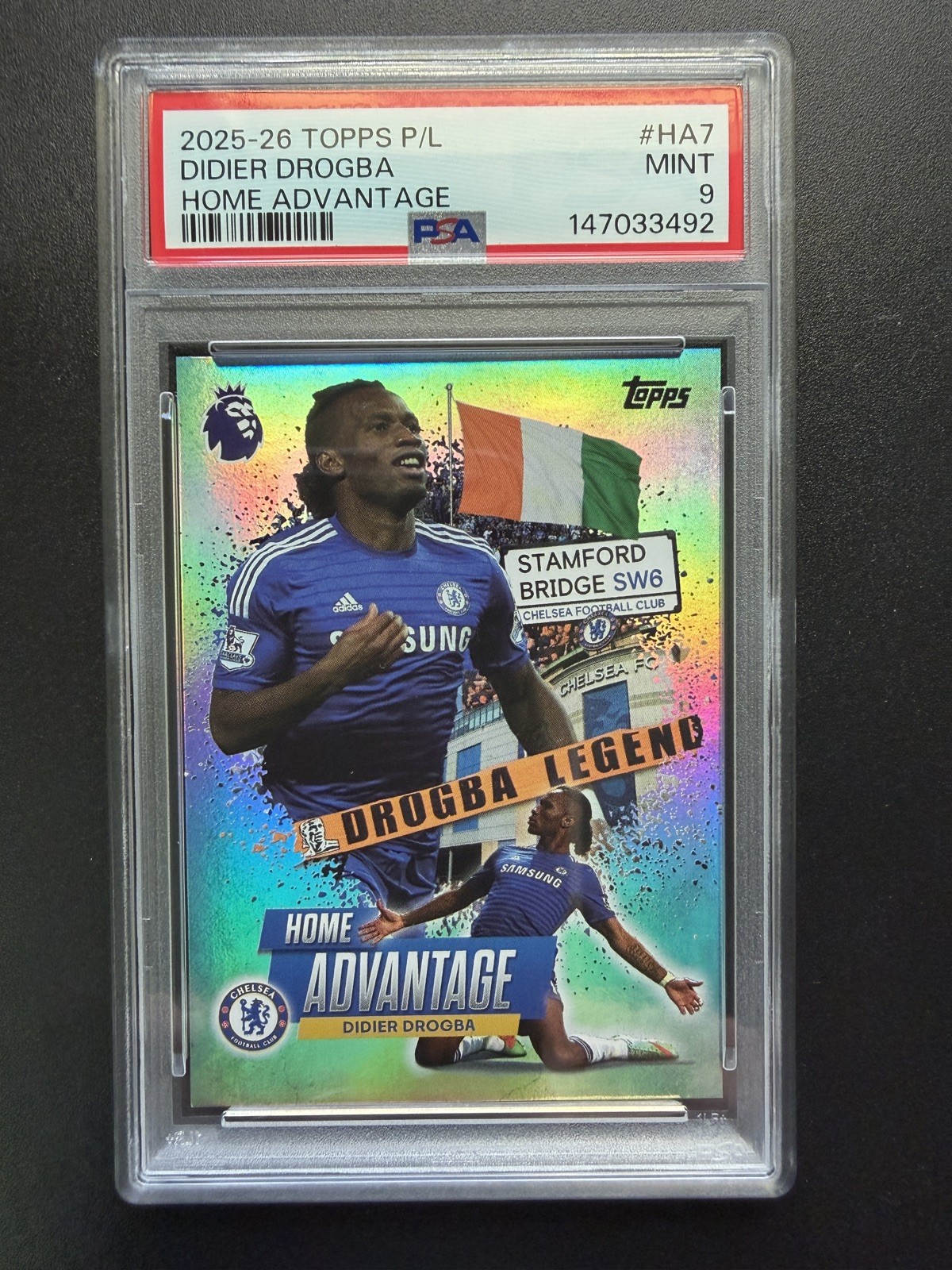 2025-26 Topps Premier League Didier Drogba Home Advantage Chelsea Case Hit PSA 9 2025-26 Topps Premier League Didier Drogba Home Advantage Chelsea Case Hit PSA 9