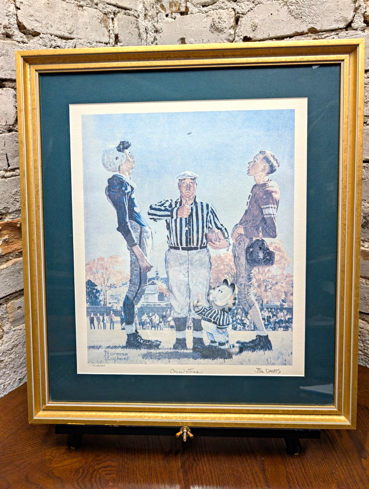 Norman Rockwell Coin Toss Football Print Signed/Numbered By Jim Davis Mat Framed
