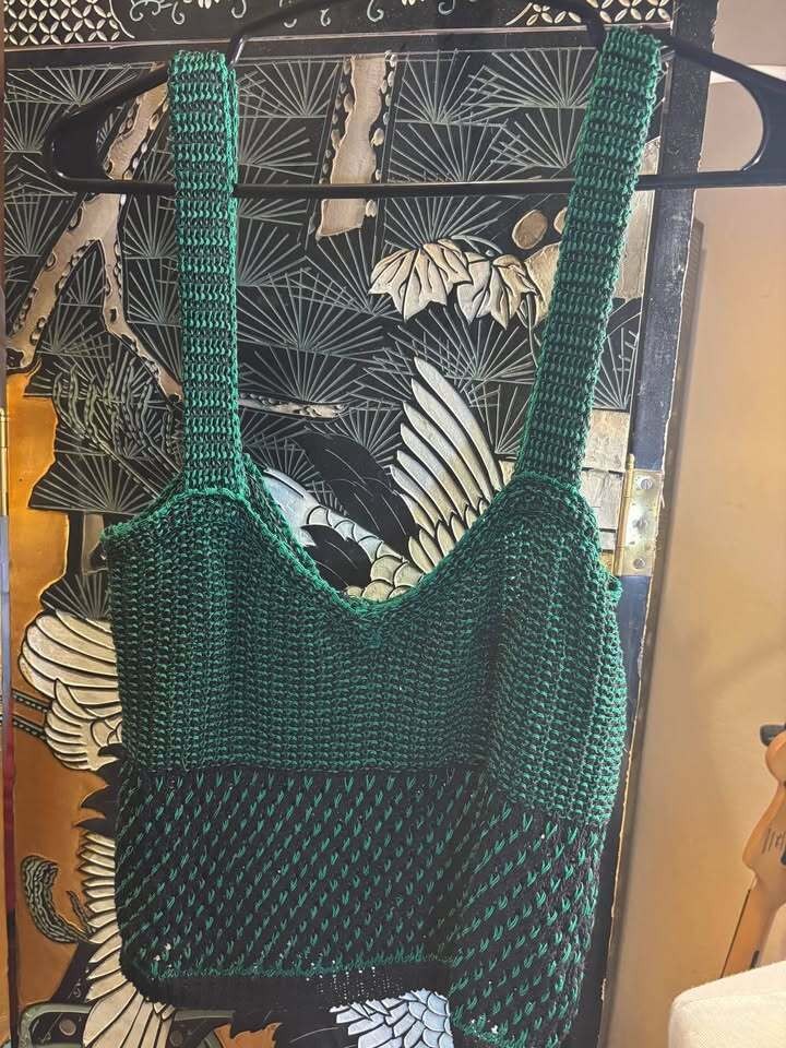 Zara Knitwear Crop Top, Medium, Jacquard Green