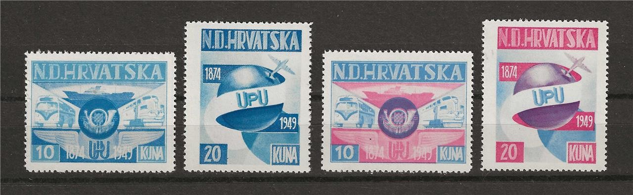 Croatia 1949 Slavonia Hrvatska Kuna government in exile Cinderella 4 stamps MNH