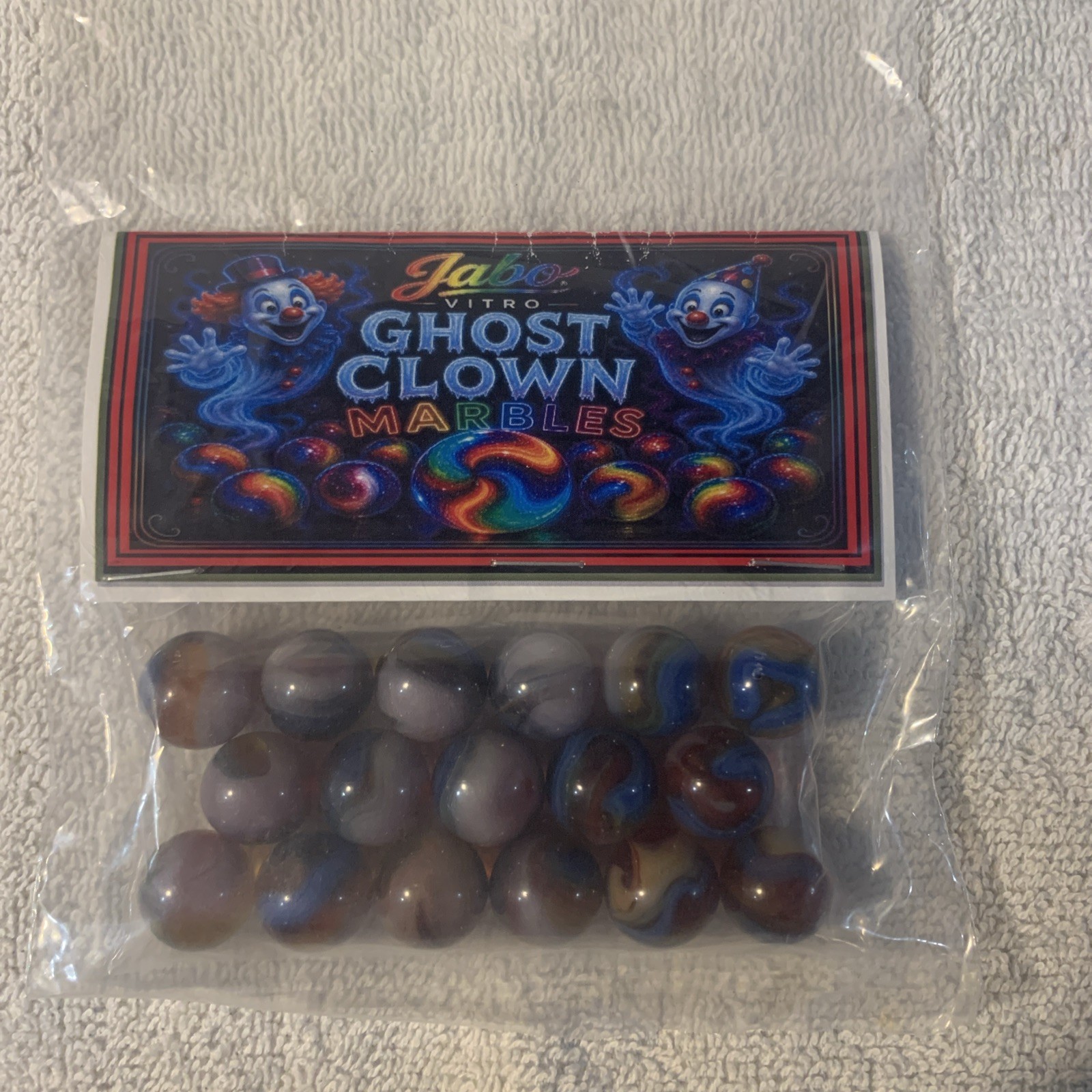 Jabo Vitro Ghost Clown Marbles bag Of 17. Signed By Jim King. Beautiful Jabo Vitro Ghost Clown Marbles bag Of 17. Signed By Jim King. Beautiful