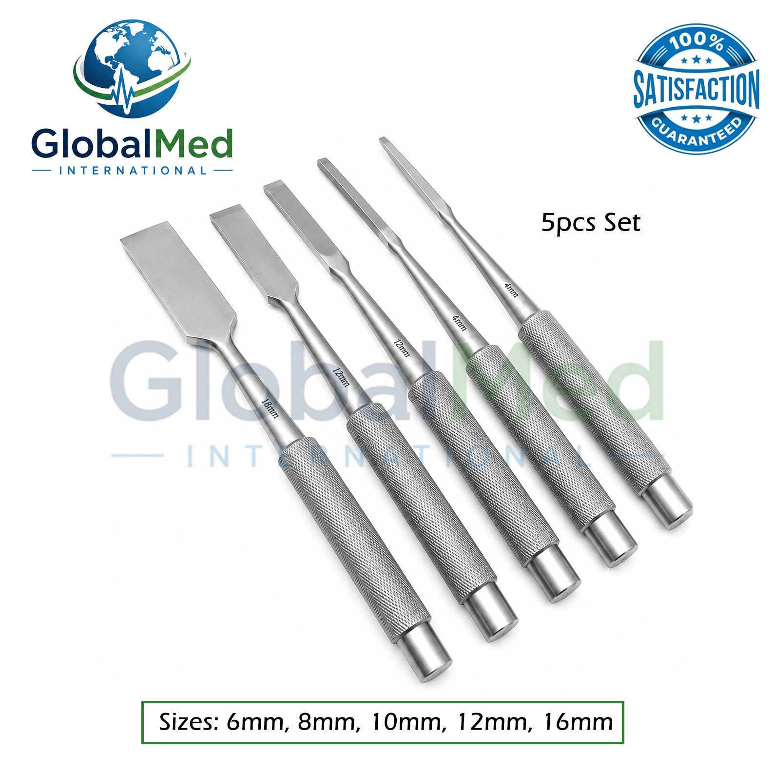 Veterinary Bone Osteotomes Set 5 Pcs Orthopedic Surgical Instruments 6–16mm Set