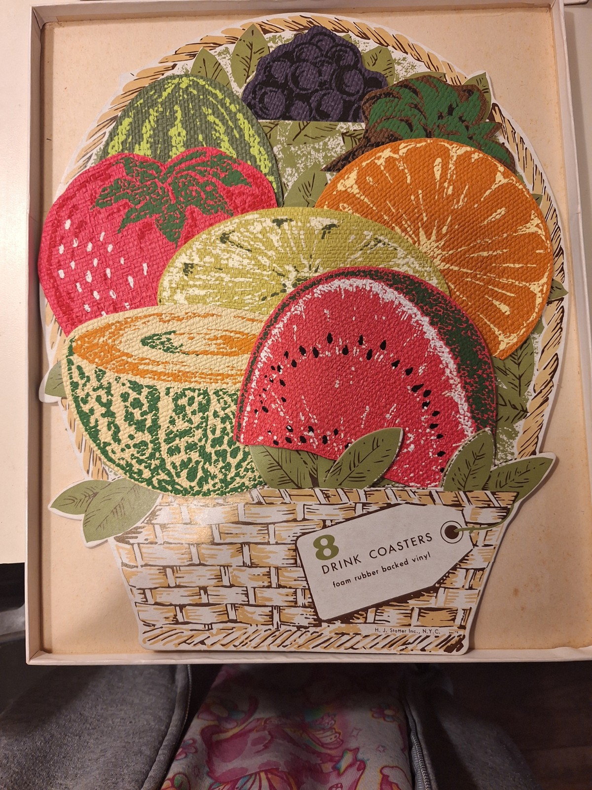 ​Vintage Stotter Settings Fruit Coasters Set of 8 Vinyl Foam MCM Boxed Retro