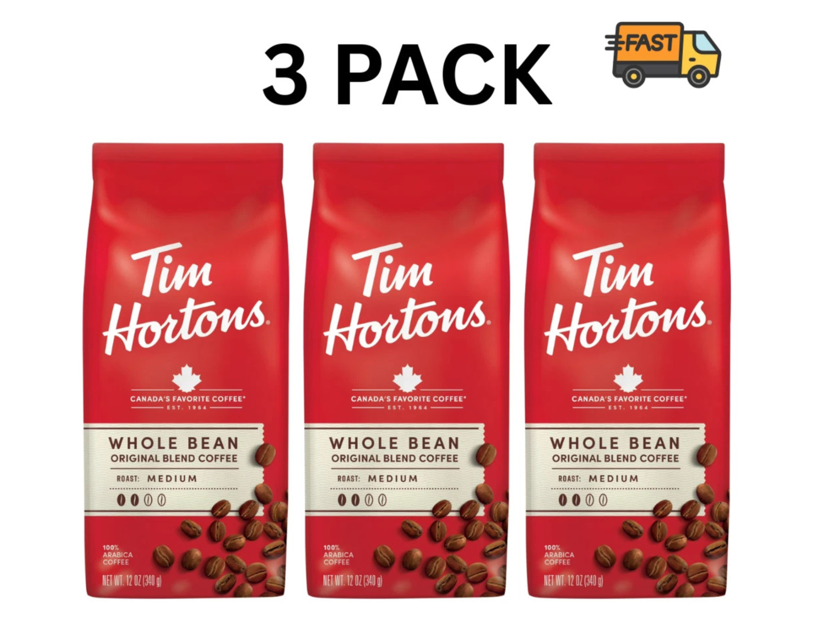 Tim Hortons Medium Roast Coffee Beans Whole Bean 12oz Organic Arabica 3 Pack Tim Hortons Medium Roast Coffee Beans Whole Bean 12oz Organic Arabica 3 Pack