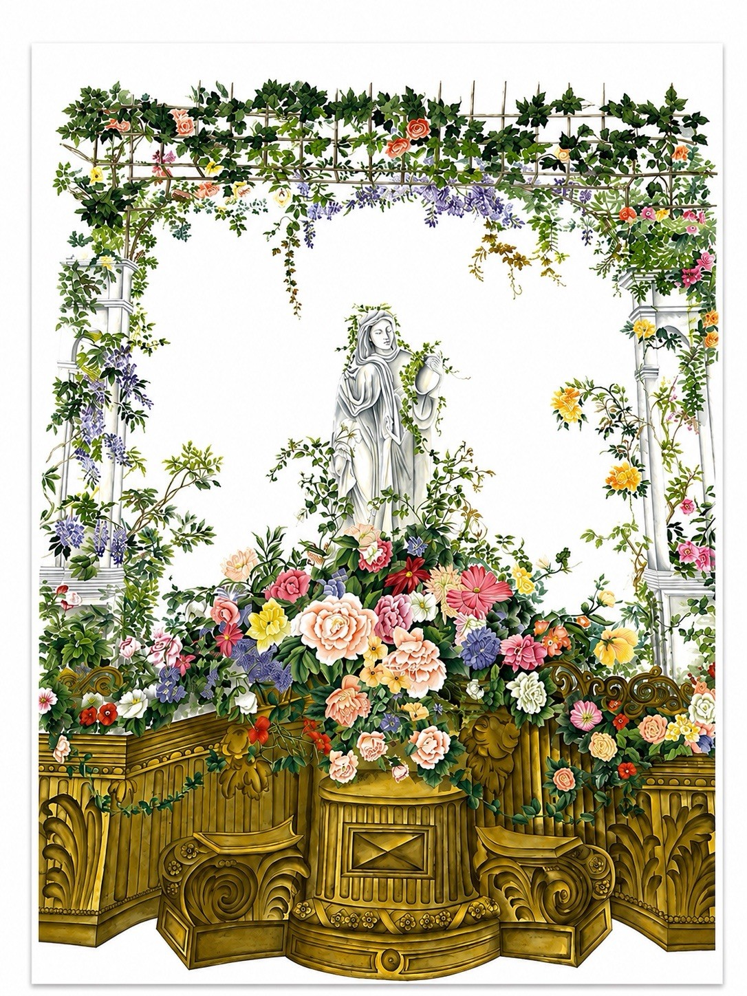 Hand Painted Watercolor Paper Panel French Neoclassical Rococo Victorian Hand Painted Watercolor Paper Panel French Neoclassical Rococo Victorian