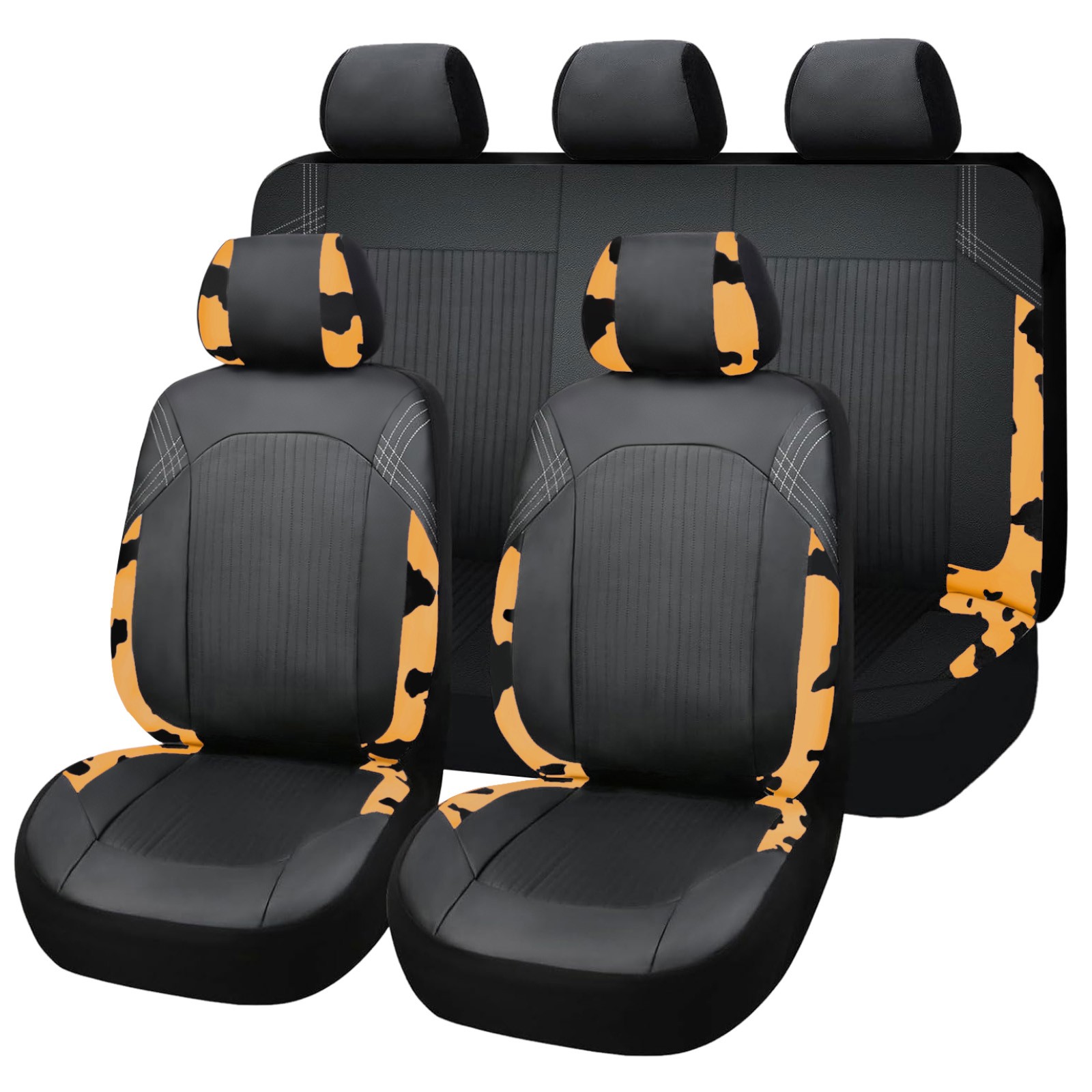 PVC Leather Car 5 Seat Cover Full Set Waterproof Front Rear Universal Fit Orange
