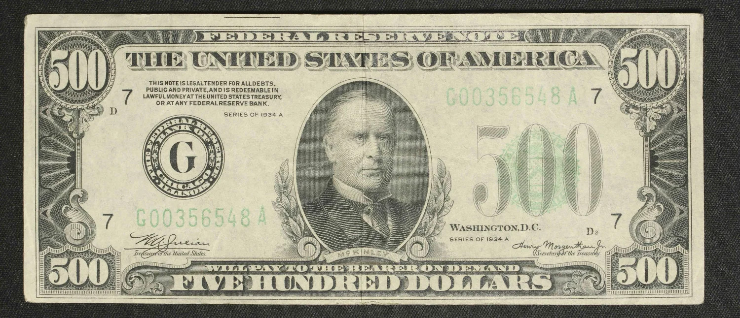 1934 A $500 Federal Reserve Note FR#2202G Chicago