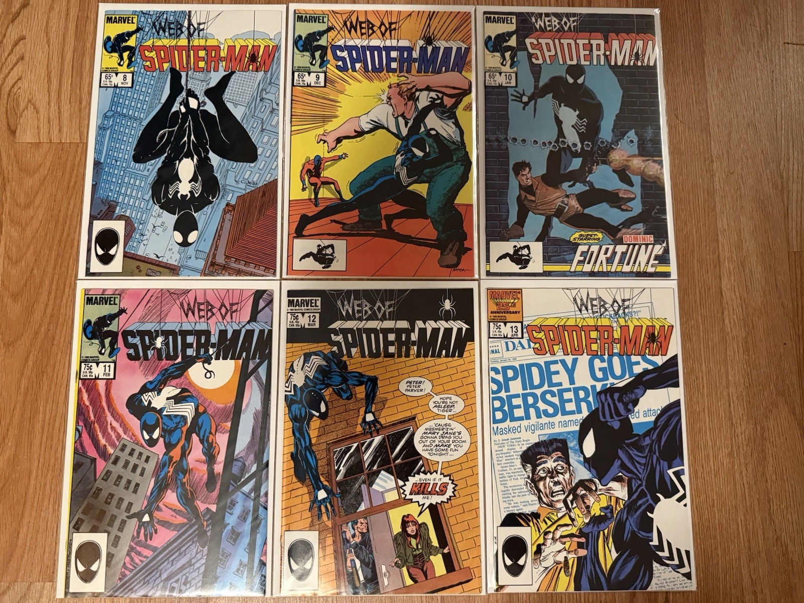 BLACK SUIT SPIDER-MAN LOT(Web of Spider-Man #8-13 1985) All NM/MINT