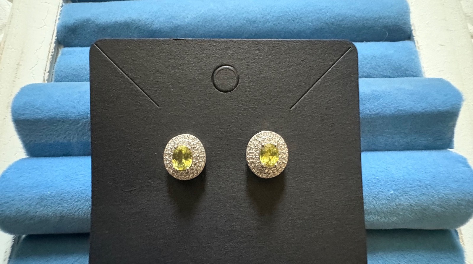 AAA Sava Sphene and White Zircon Double Halo Earrings - 1.50 ctw. AAA Sava Sphene and White Zircon Double Halo Earrings - 1.50 ctw.