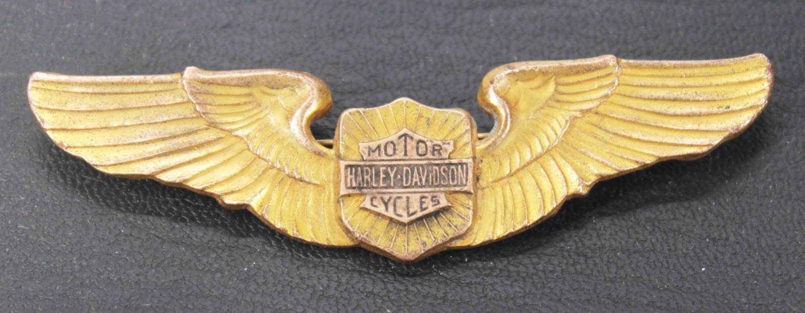 Very Rare Late 1930s-Early 1940s Harley-Davidson Large Wing in Gold-Plated Brass