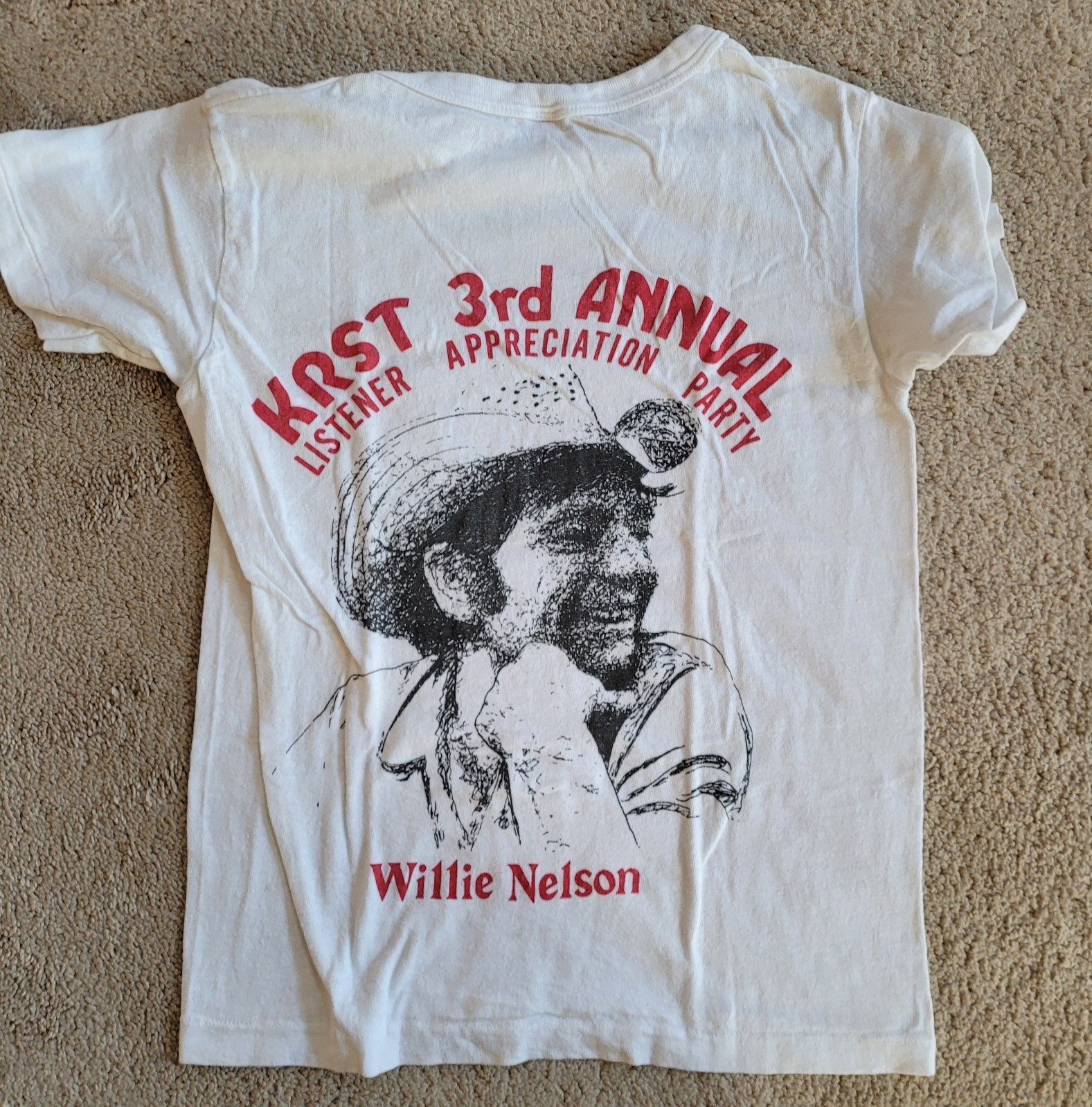 VINTAGE Willie Nelson 1970s KRST T-Shirt YOUTH COA Evergreen Estate Hanes 14