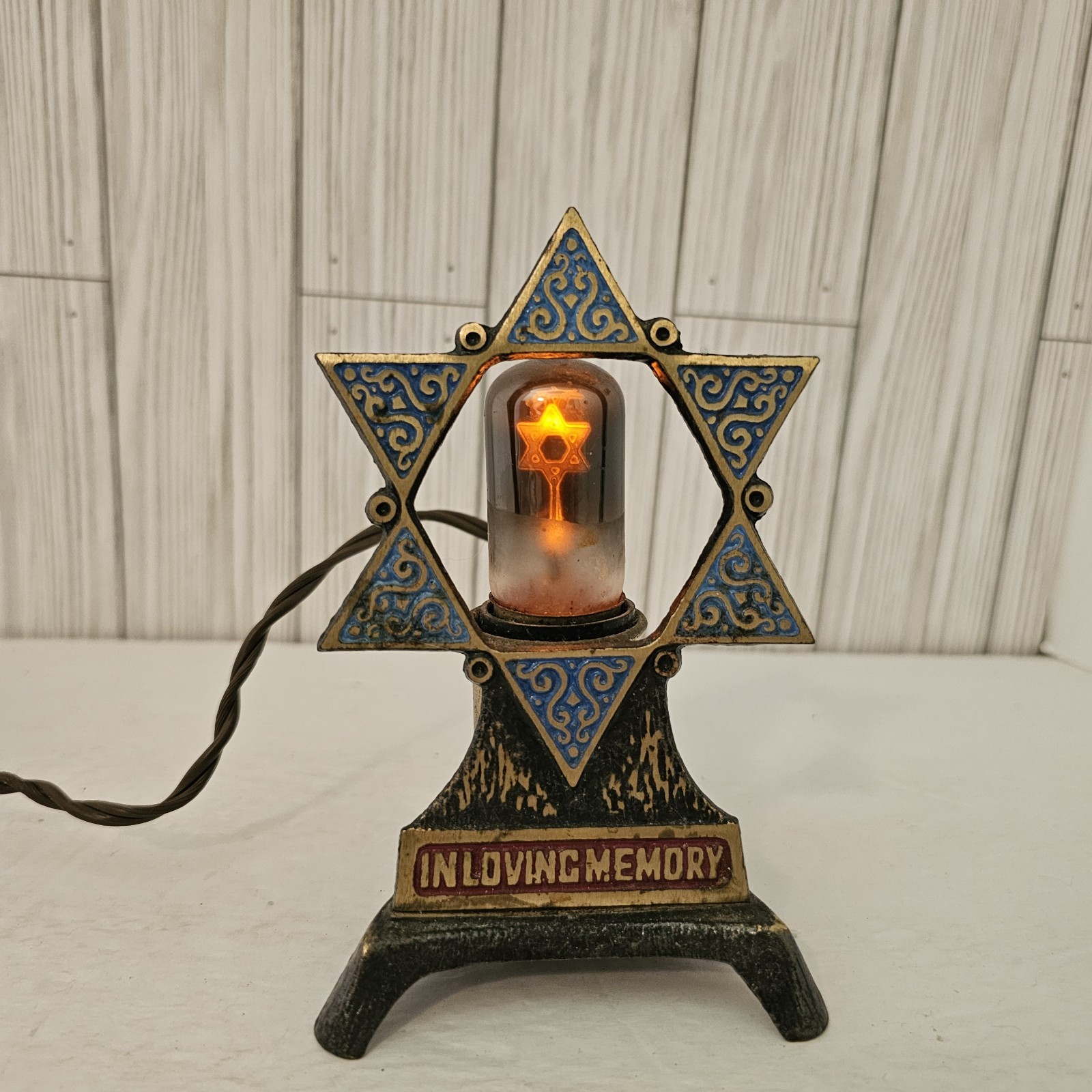Jewish Star of David Electric Memorial Yahrzeit Lamp In Loving Memory Lightbulb