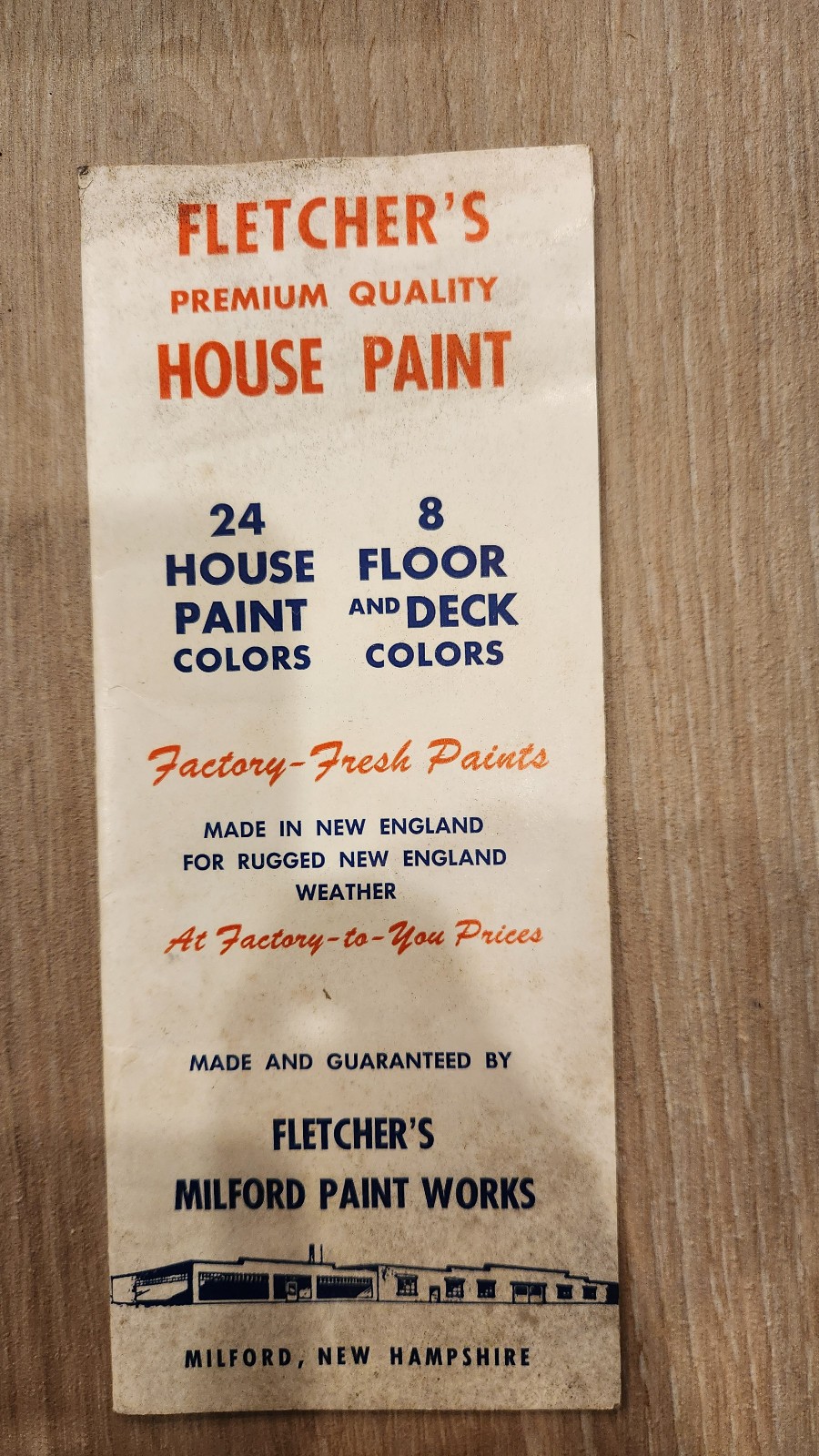 Vtg 1950s Fletchers House Paint Color Chart Brochure Milford Paint Works NH