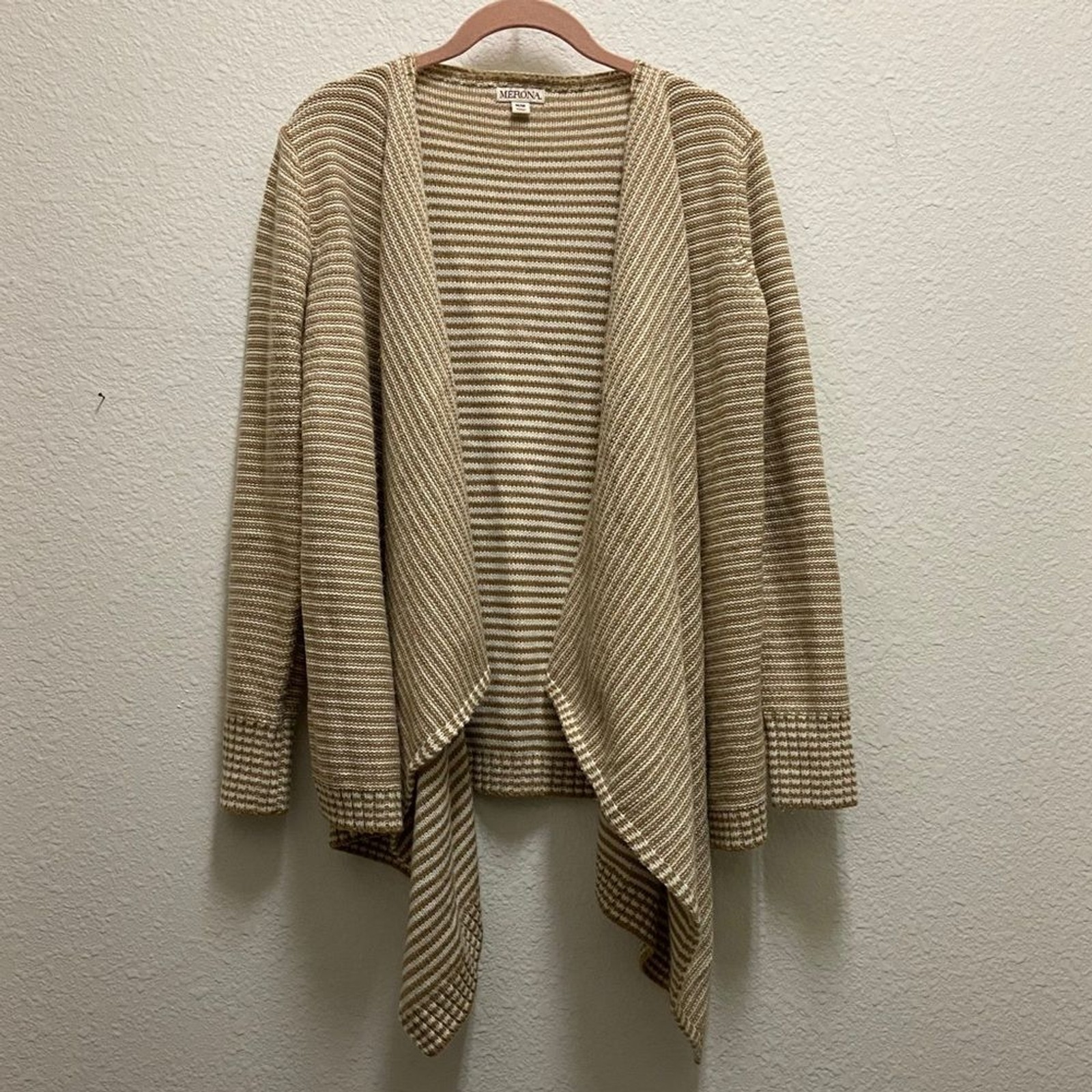 🆕 Tan & Cream Striped Open Cardigan