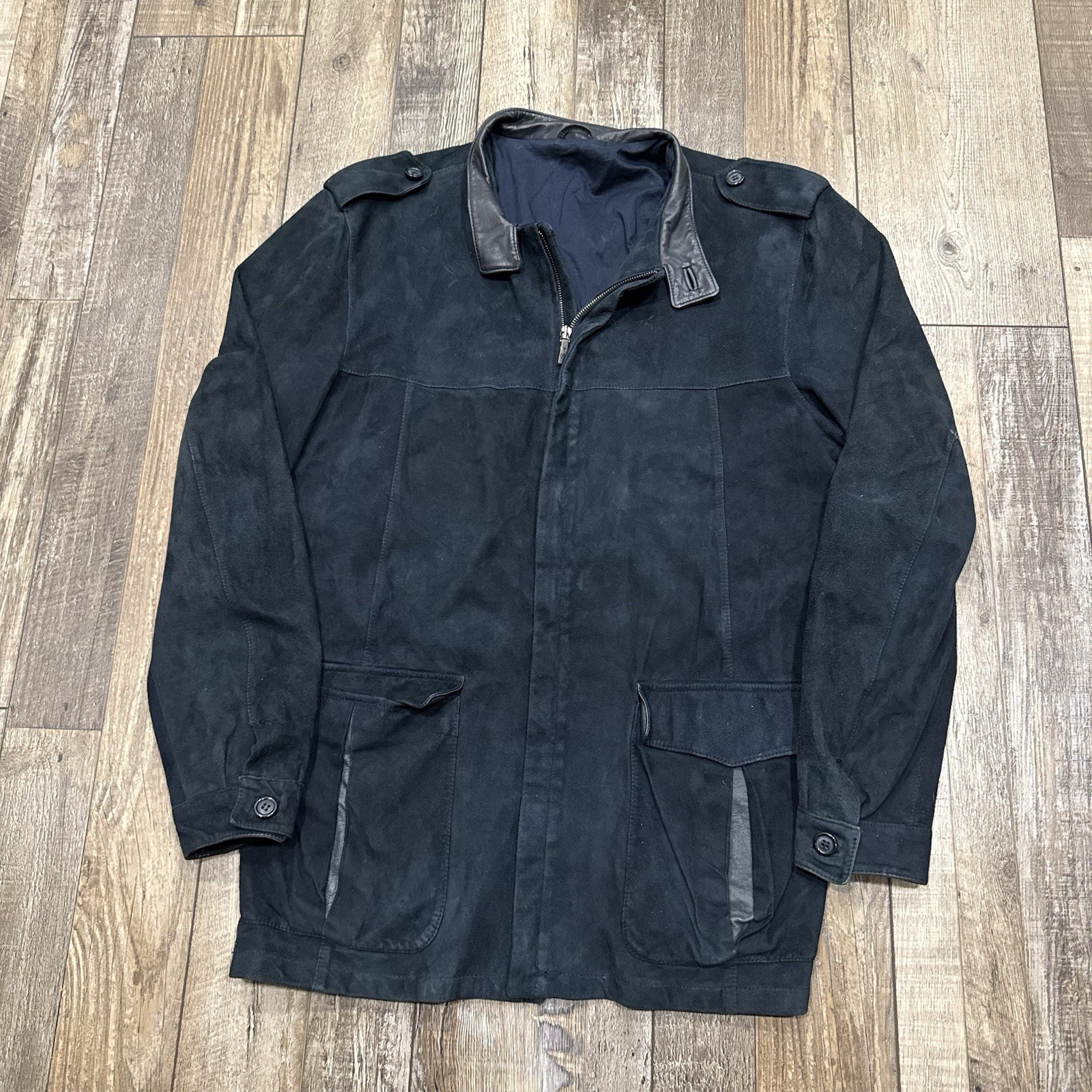BRIONI Roma Black Suede Leather Field Jacket Size L Vintage Italy Luxury
