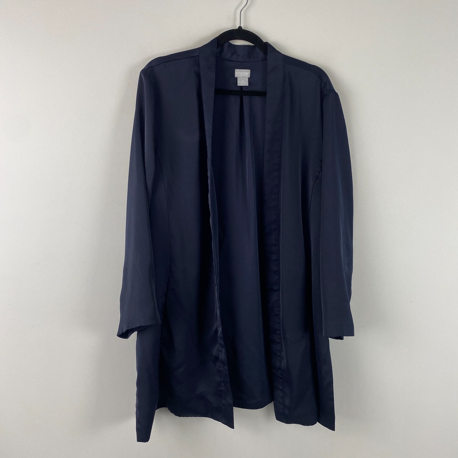 Chicos Open Front Jacket Size 4 US 2XL Navy Blue Longline Chicos Open Front Jacket Size 4 US 2XL Navy Blue Longline