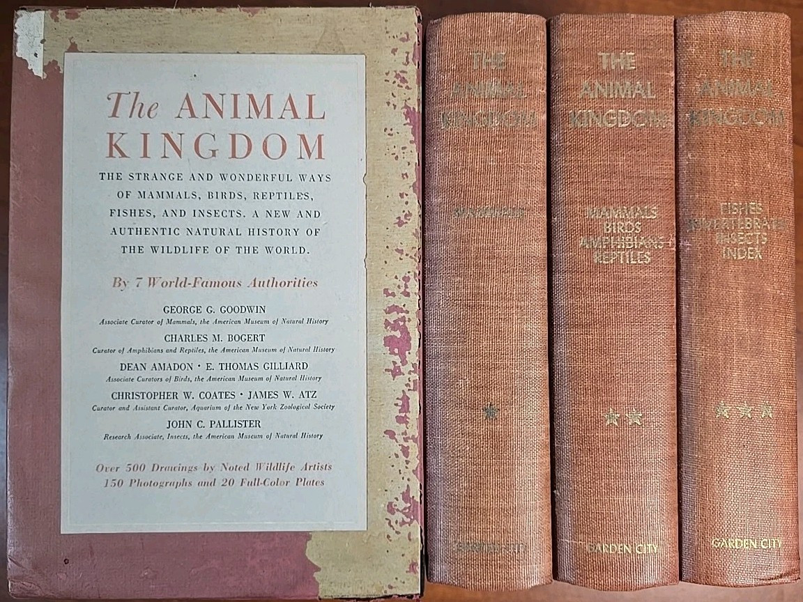 1954 The Animal Kingdom 3 Volume set by Drimmer 1st Ed & Printing Slipcase
