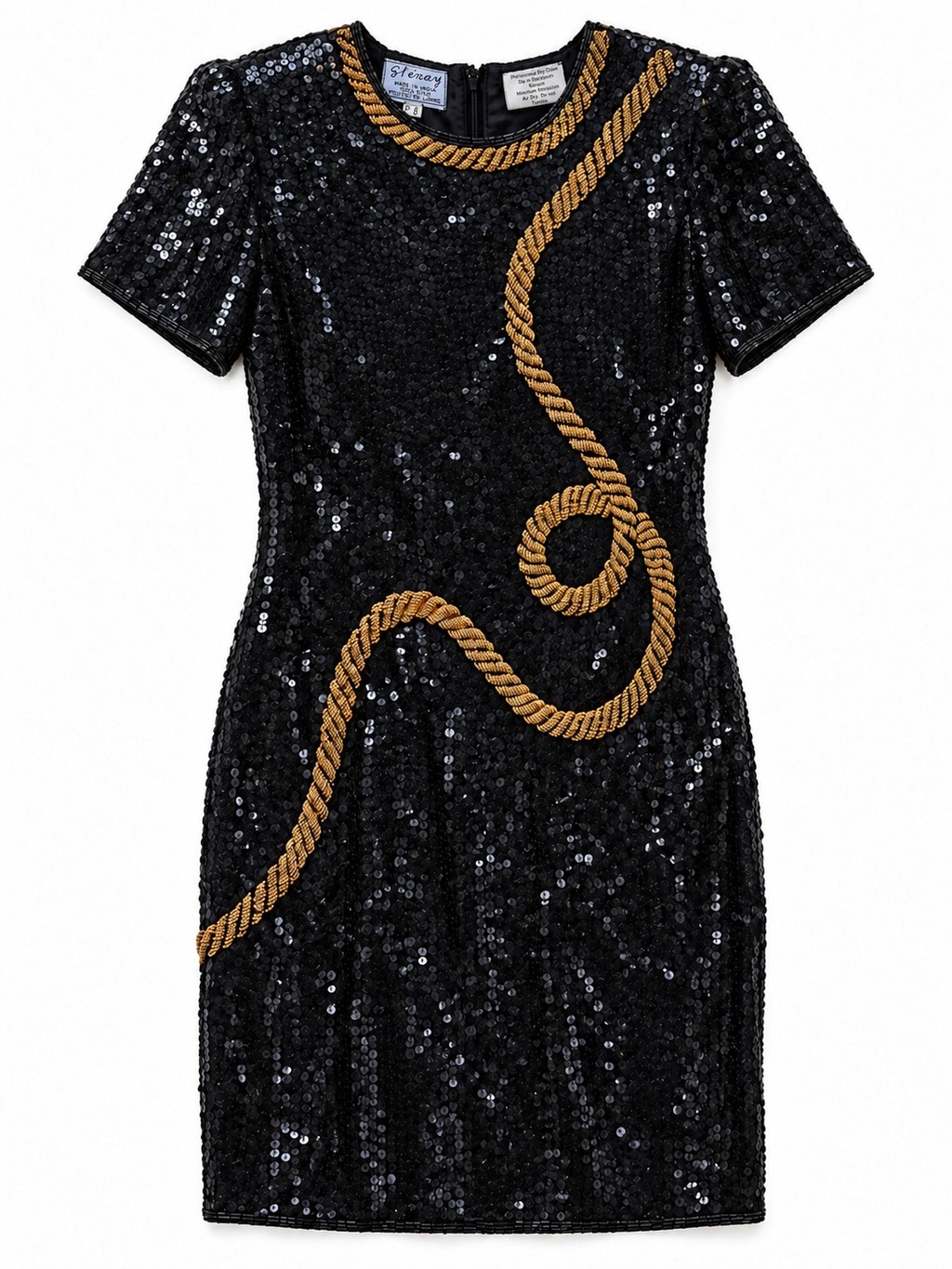 Vintage Stenay Black Gold Beaded Sequin Silk Cocktail Dress 8 Medium Vintage Stenay Black Gold Beaded Sequin Silk Cocktail Dress 8 Medium