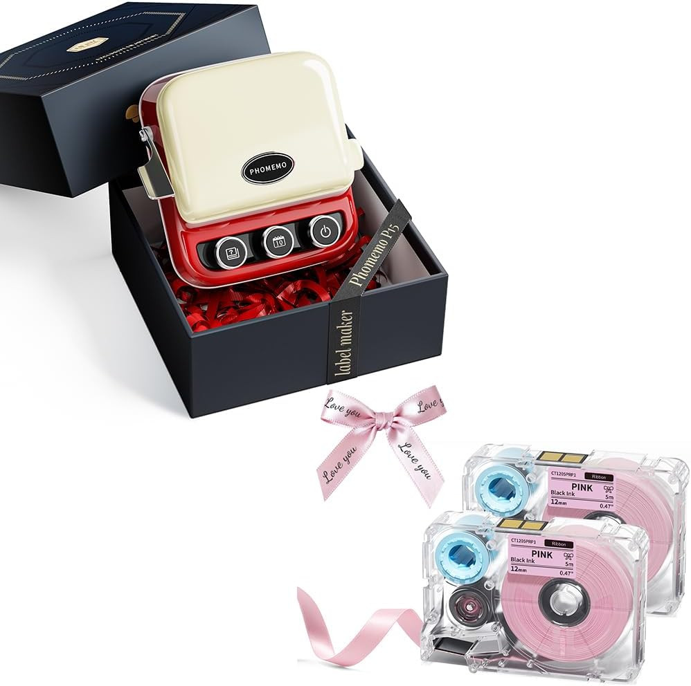 P15 Label Maker Ribbon with 2 Pink Satin and 1 White Tape for Gift Wrapping
