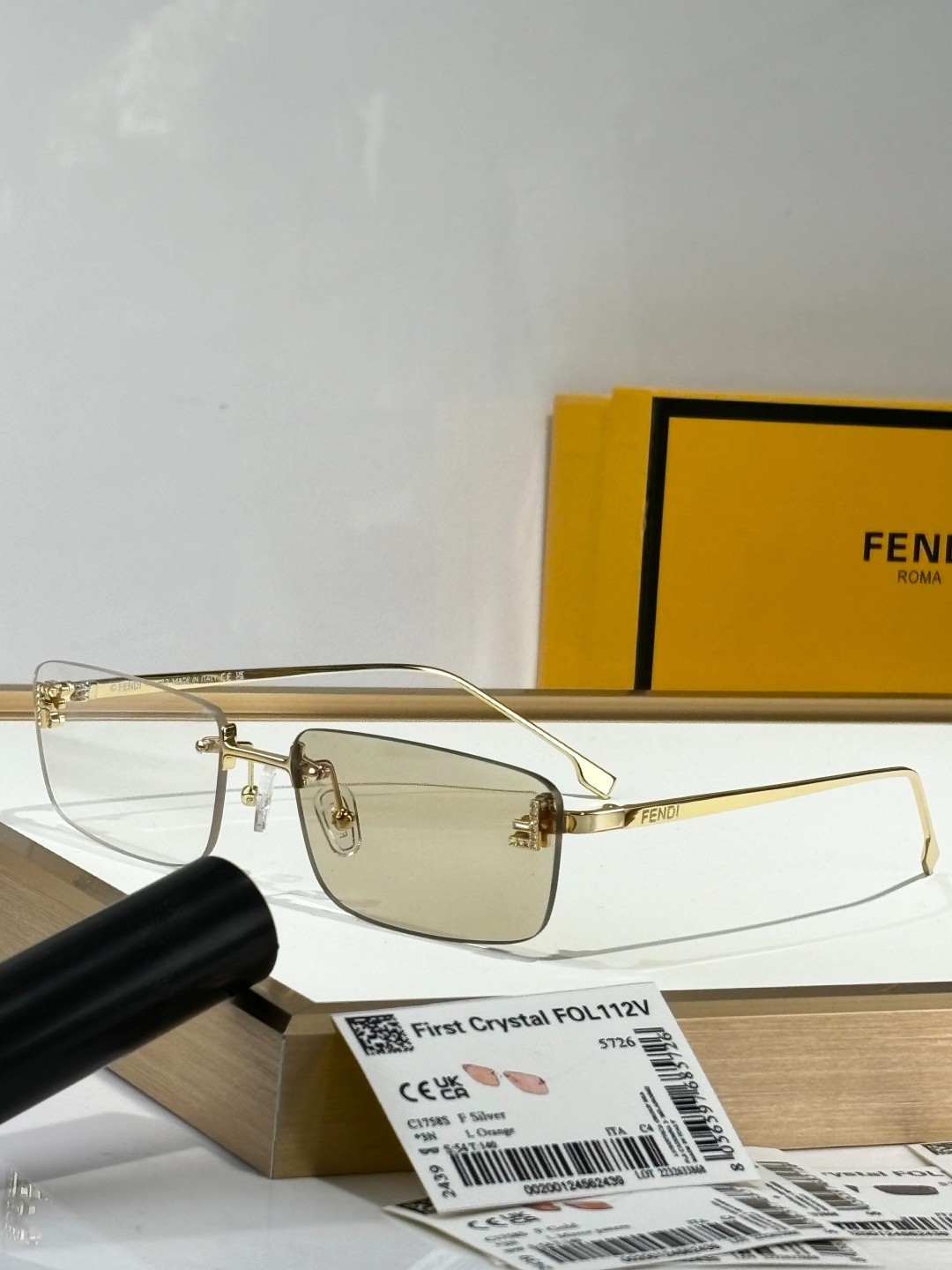 FENDI FE4172US Gold Rimless Rectangle Sunglasses Light Brown Lenses 58-18-140