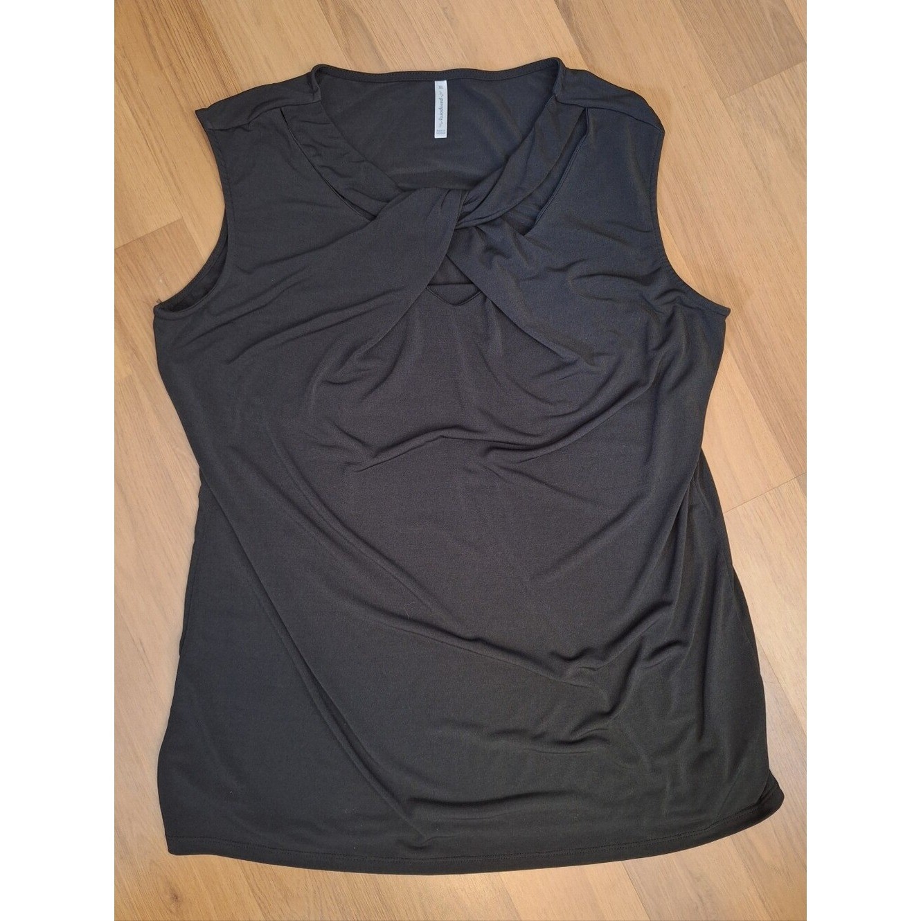 Passport Womens Sleeveless Twist Front Tank Top Black Blouse XL RN 92608