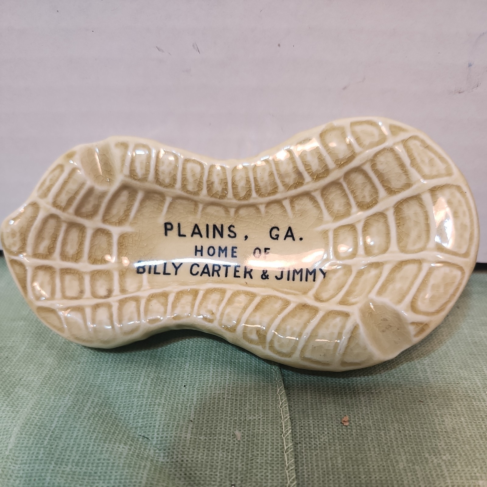 Ceramic Advertising Peanut Shaped Ashtray Plains GA Home Of Jimmy Carter 5 1/4\ Ceramic Advertising Peanut Shaped Ashtray Plains GA Home Of Jimmy Carter 5 1/4\