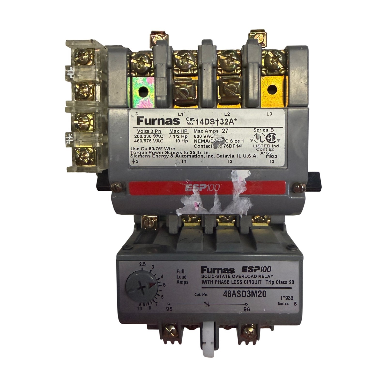 Furnas 14DS32A NEMA Size 1 Magnetic Starter 27A 600V w/ ESP100 48ASD3M20