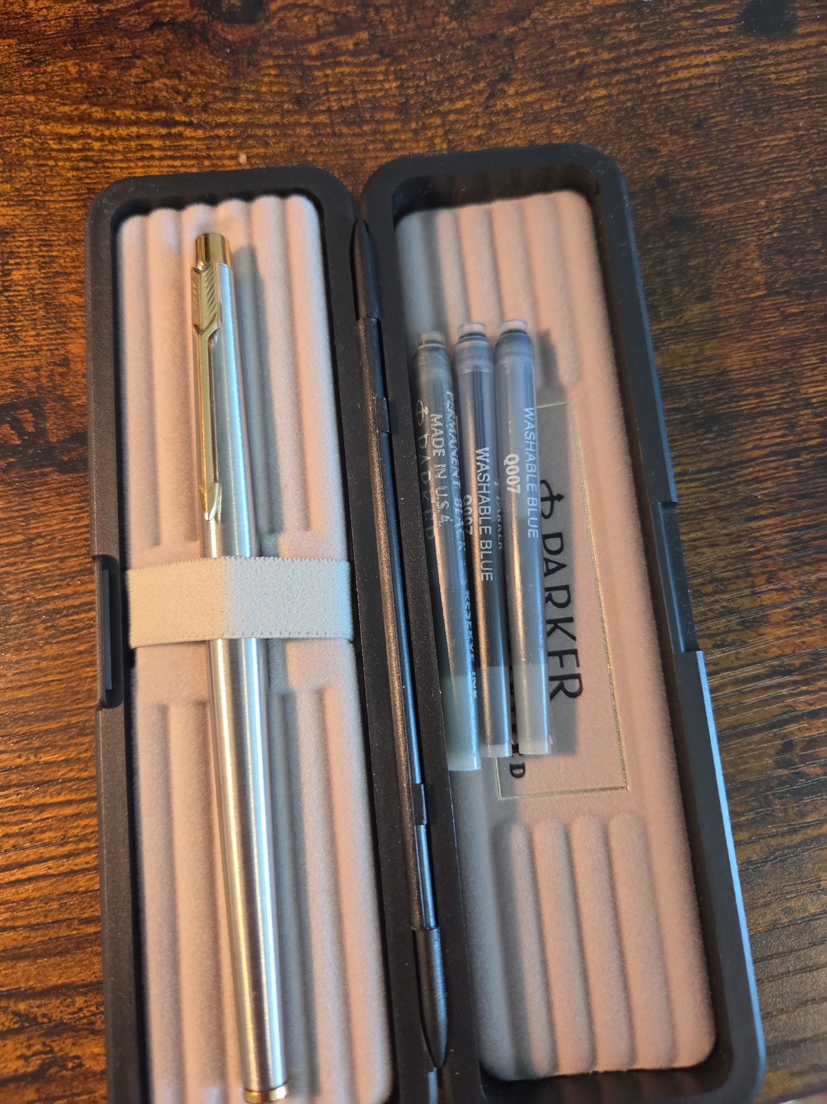 Vtg  1986 Parker Classic Flighter GT Fountain Pen BrushStainless Steel Box NOS