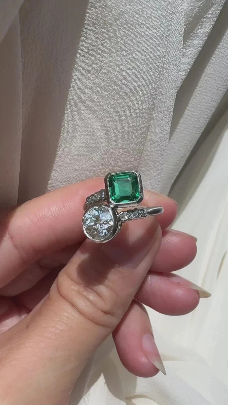 4.90 Ct Cushion Cut Natural Emerald & Diamond Wedding Ring 14K  White Gold