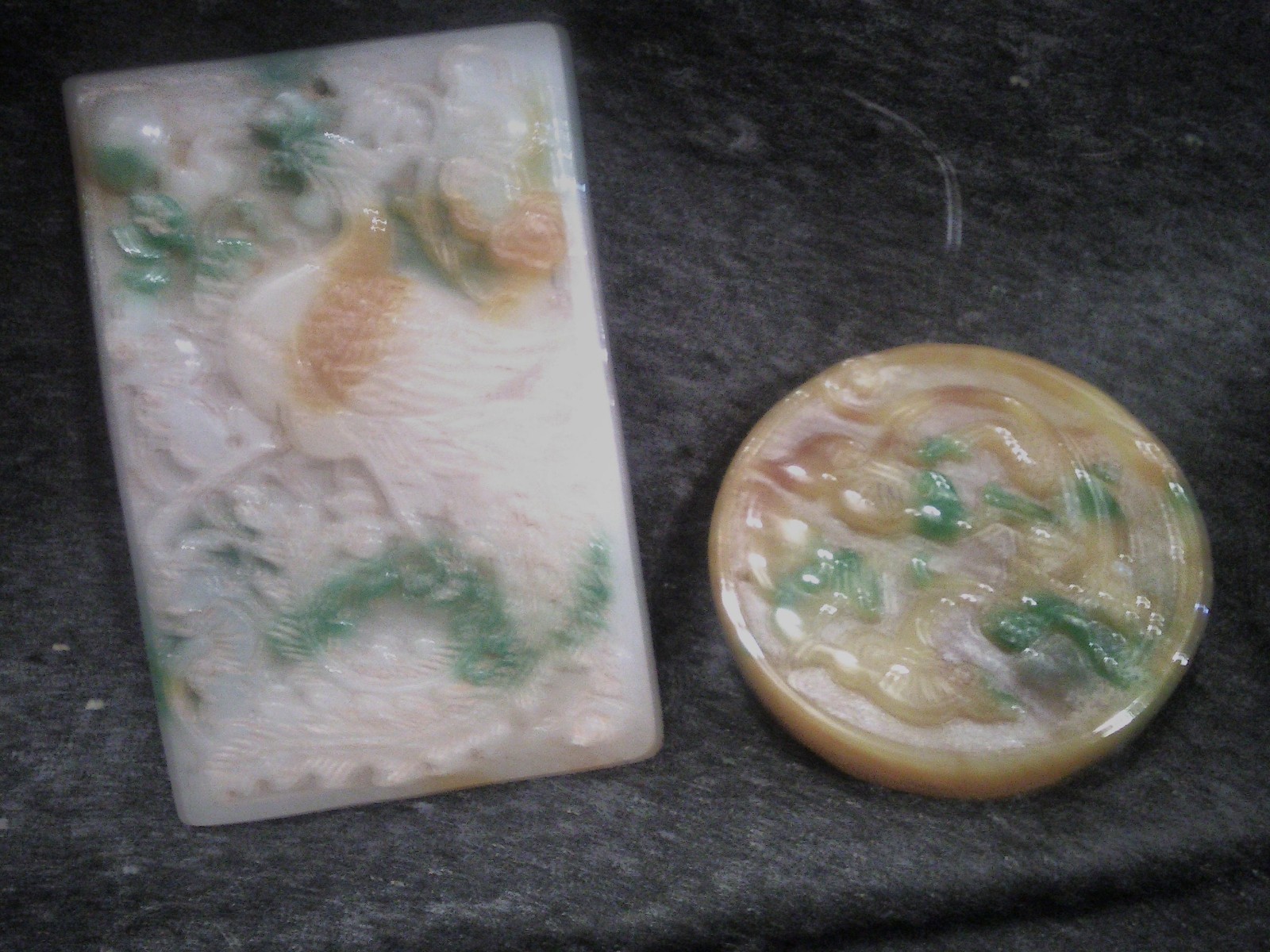 Ancient Chinese Ming-Qing Dynasty 2 Jadeite Amulets 1600-1800 ad Ancient Chinese Ming-Qing Dynasty 2 Jadeite Amulets 1600-1800 ad