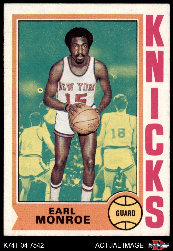 1974 Topps #25 Earl Monroe Knicks HOF Winston-Salem St 5 - EX 1974 Topps #25 Earl Monroe Knicks HOF Winston-Salem St 5 - EX