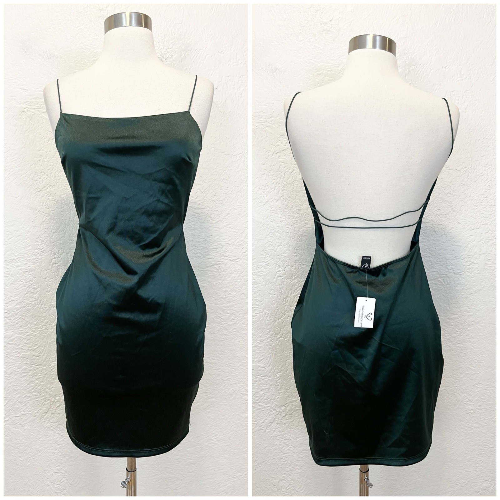 Windsor Green Satin Mini Dress Backless Strappy Large L