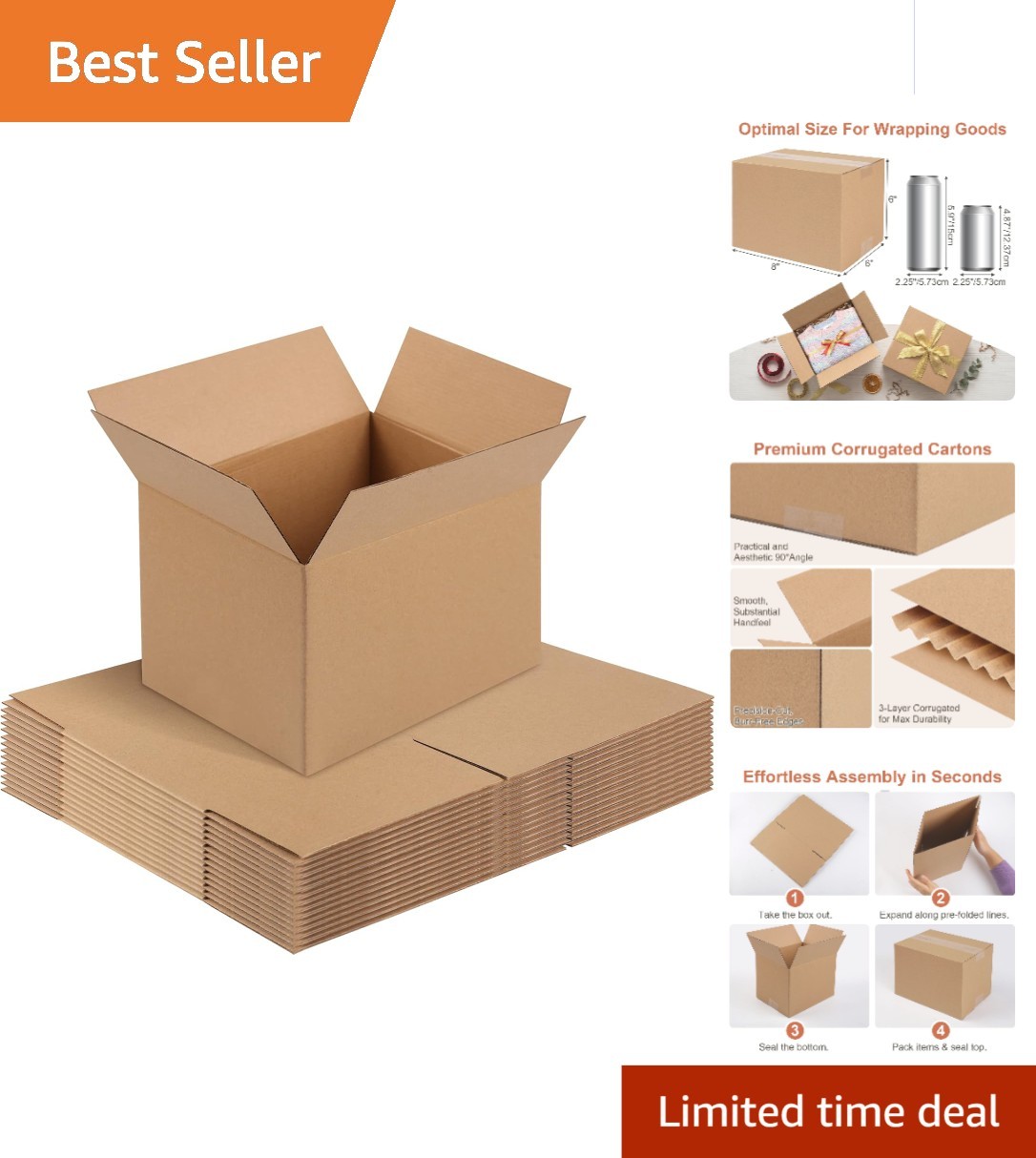 15 PCS Brown Corrugated Boxes, 8x6x6 - Safe Storage & Mailing Solution