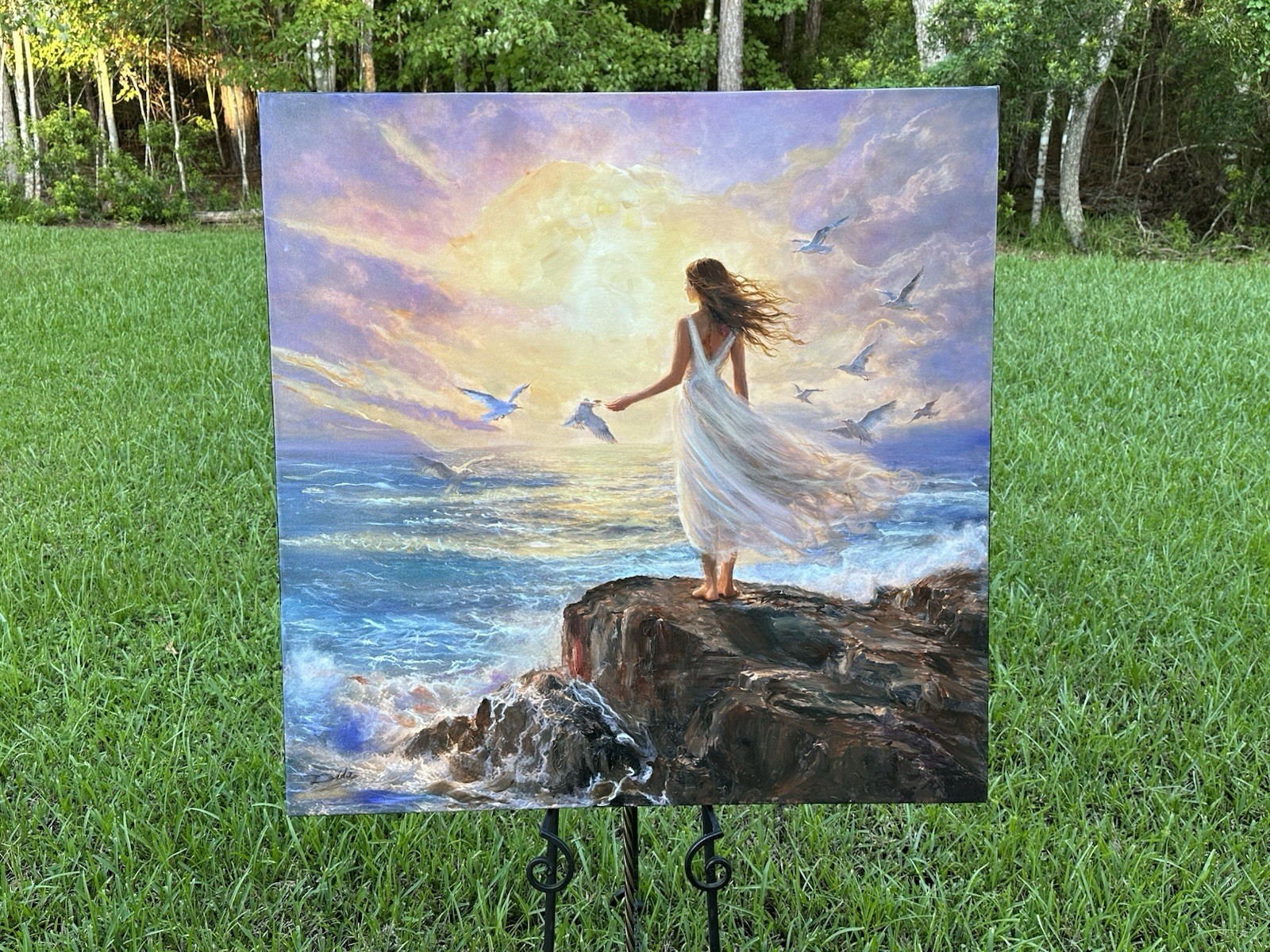 Dida Richa Signed Framed Original Oil on Canvas 30x30 “The Ocean's Daughter Dida Richa Signed Framed Original Oil on Canvas 30x30 “The Ocean's Daughter