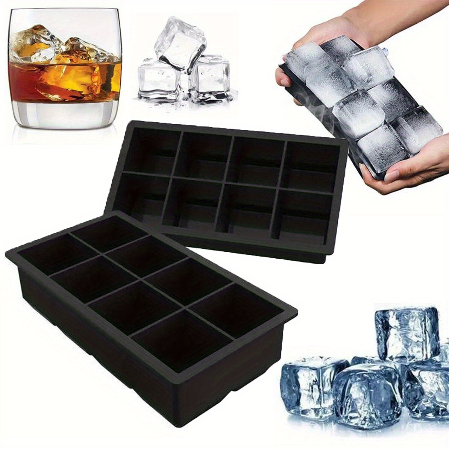 2 Pack Large Silicone Ice Cube Trays Square Ice Cube Molds for Whiskey 16 cubes 2 Pack Large Silicone Ice Cube Trays Square Ice Cube Molds for Whiskey 16 cubes