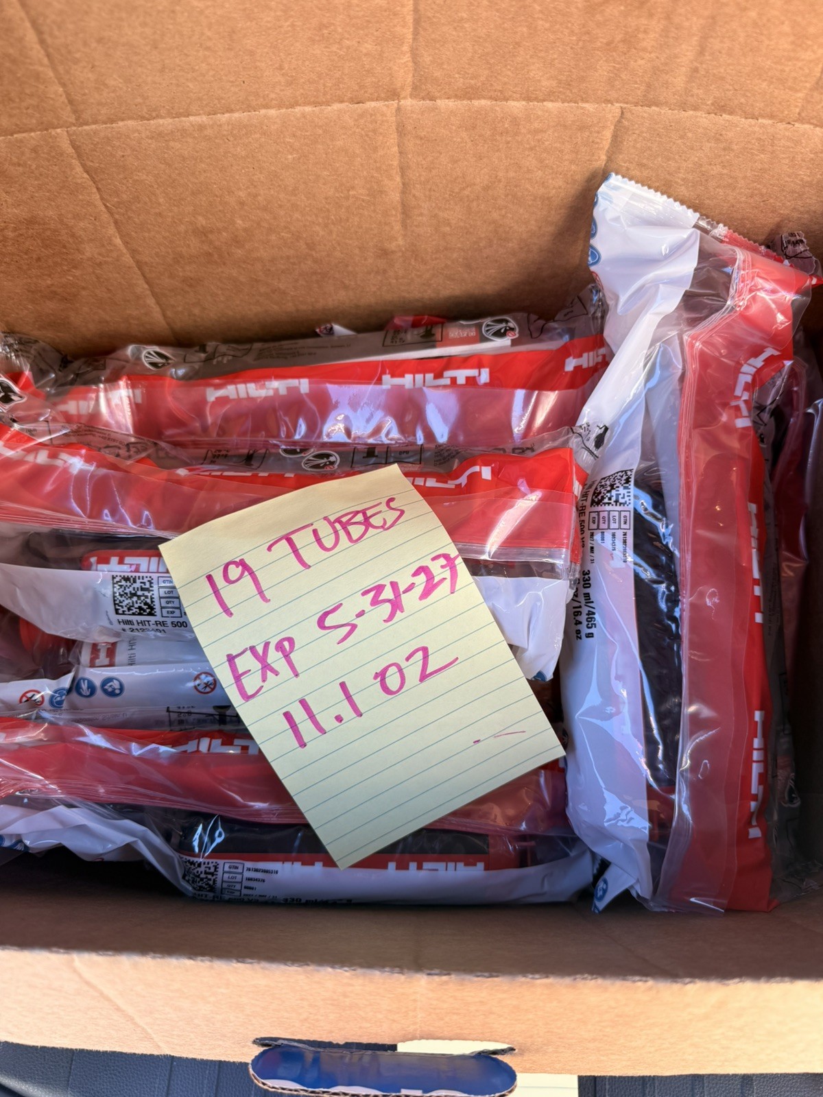 Hilti HIT-RE 500 V3 Epoxy Adhesive, MPN 2123401, Exp 5-31-27 Hilti HIT-RE 500 V3 Epoxy Adhesive, MPN 2123401, Exp 5-31-27