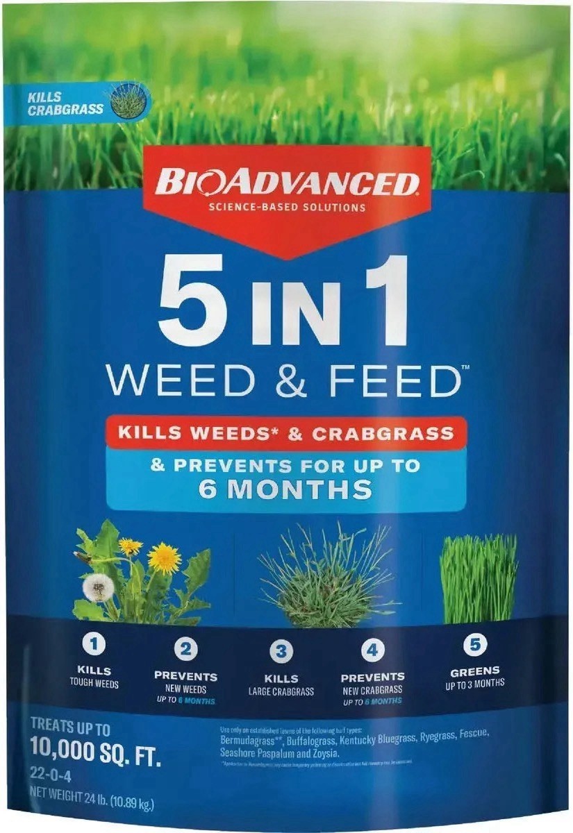 BioAdvanced 5 in 1 Weed and Feed Lawn Fertilizer 24 Lb Covers 10,000 Sq Ft BioAdvanced 5 in 1 Weed and Feed Lawn Fertilizer 24 Lb Covers 10,000 Sq Ft