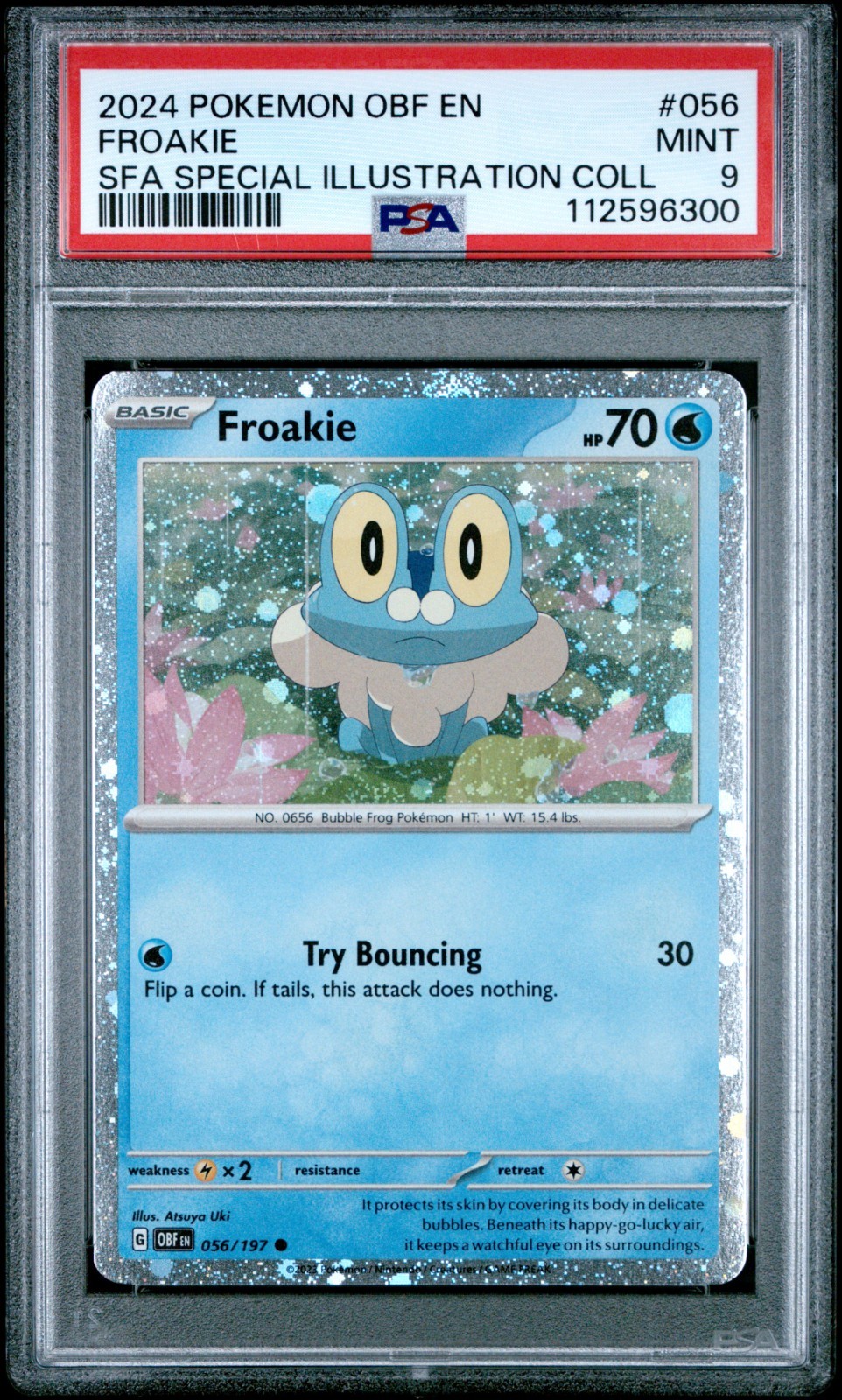2024 Pokemon OBF Froakie 056/197 Cosmos Holo PSA 9 EN SFA Collection 
