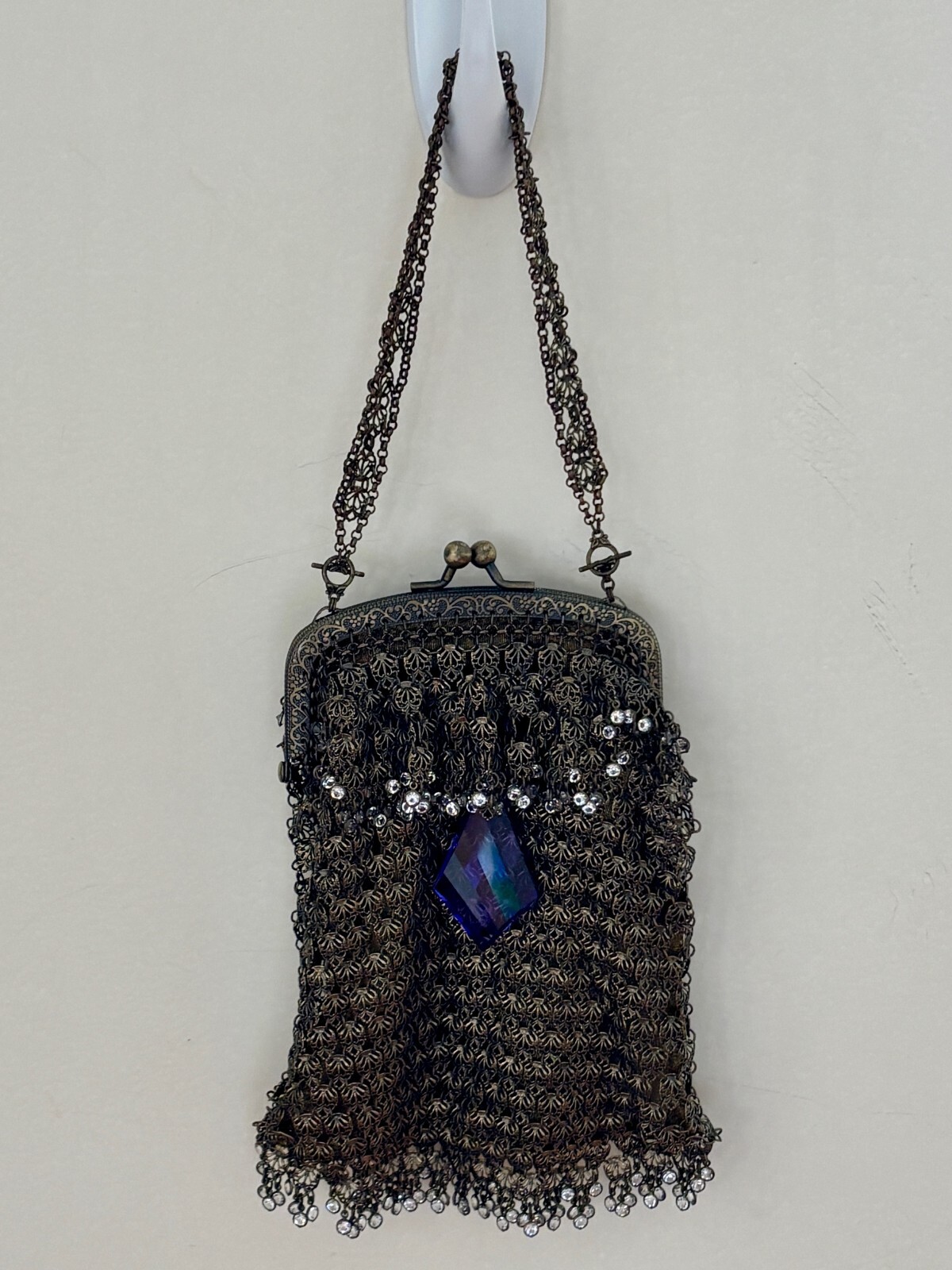 Vtg Kenny Ma Metal Bronze Mesh Swarovski Crytal Handbag Purse – Exquisite Design