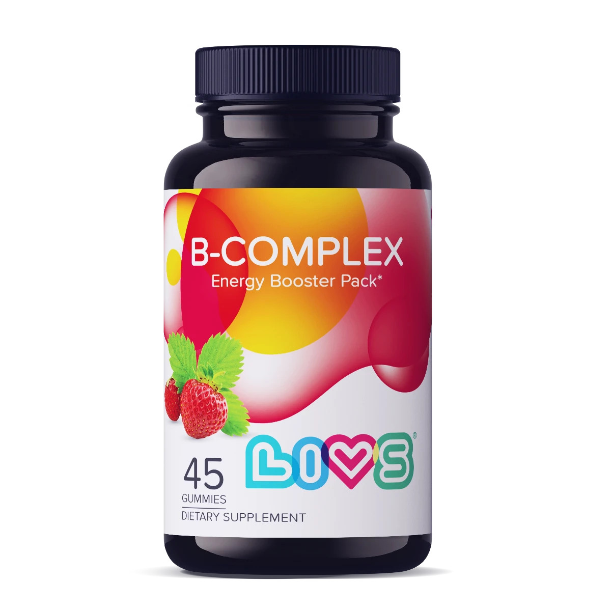 Vitamin B Complex Gummies Energy Support B6 B12 Folate 45ct Natural Berry LIVS