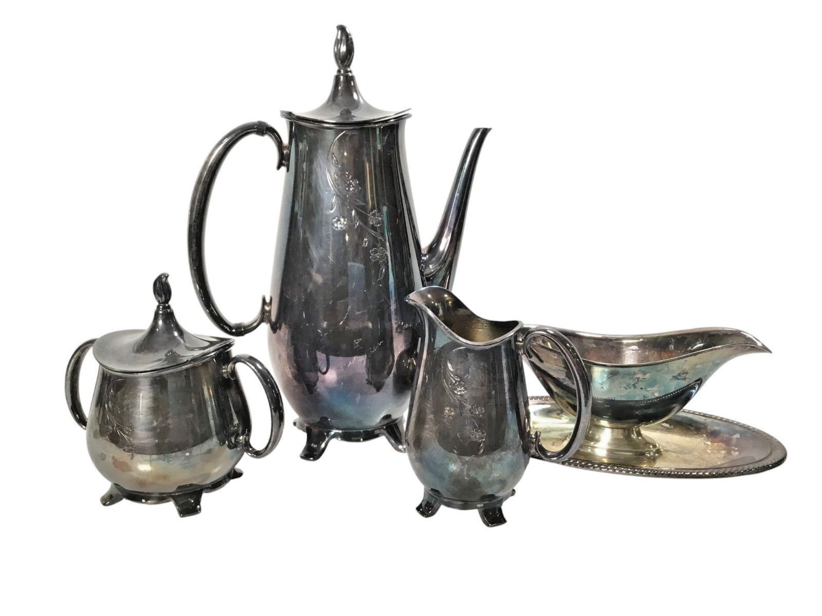 Vtg Rogers Bros 1847 IS Springtime Silverplate 4 Pc Tea Coffee Set 1950s - Great