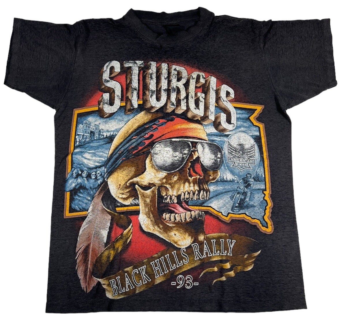 RARE VTG 3D EMBLEM TAG STURGIS SOUTH DAKOTA SKULL HD MOTORCYCLE MT RUSHMORE SZ L