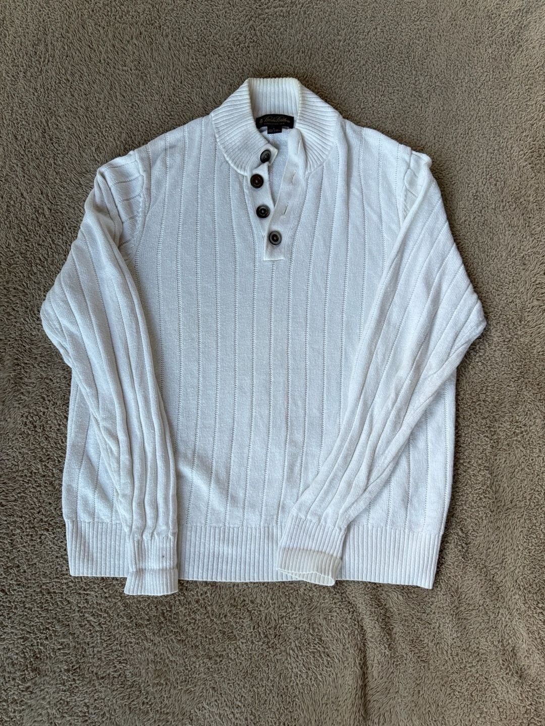 Brooks Brothers Mock Neck Sweater Size L White Ribbed Button Brooks Brothers Mock Neck Sweater Size L White Ribbed Button