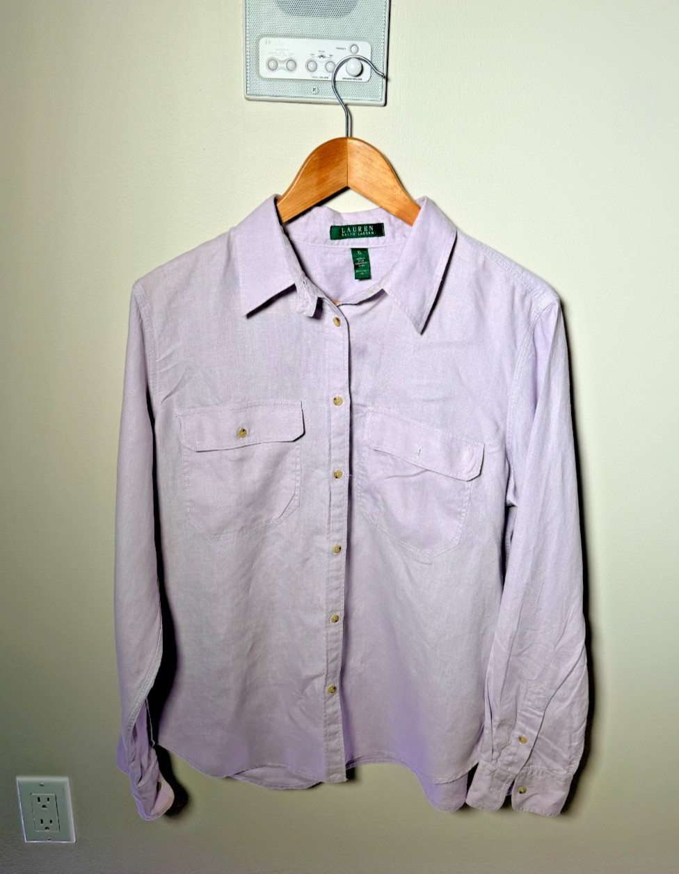 Lauren Ralph Lauren Women\'s XL 100% Linen Button Down Sleeve Shirt Lilac