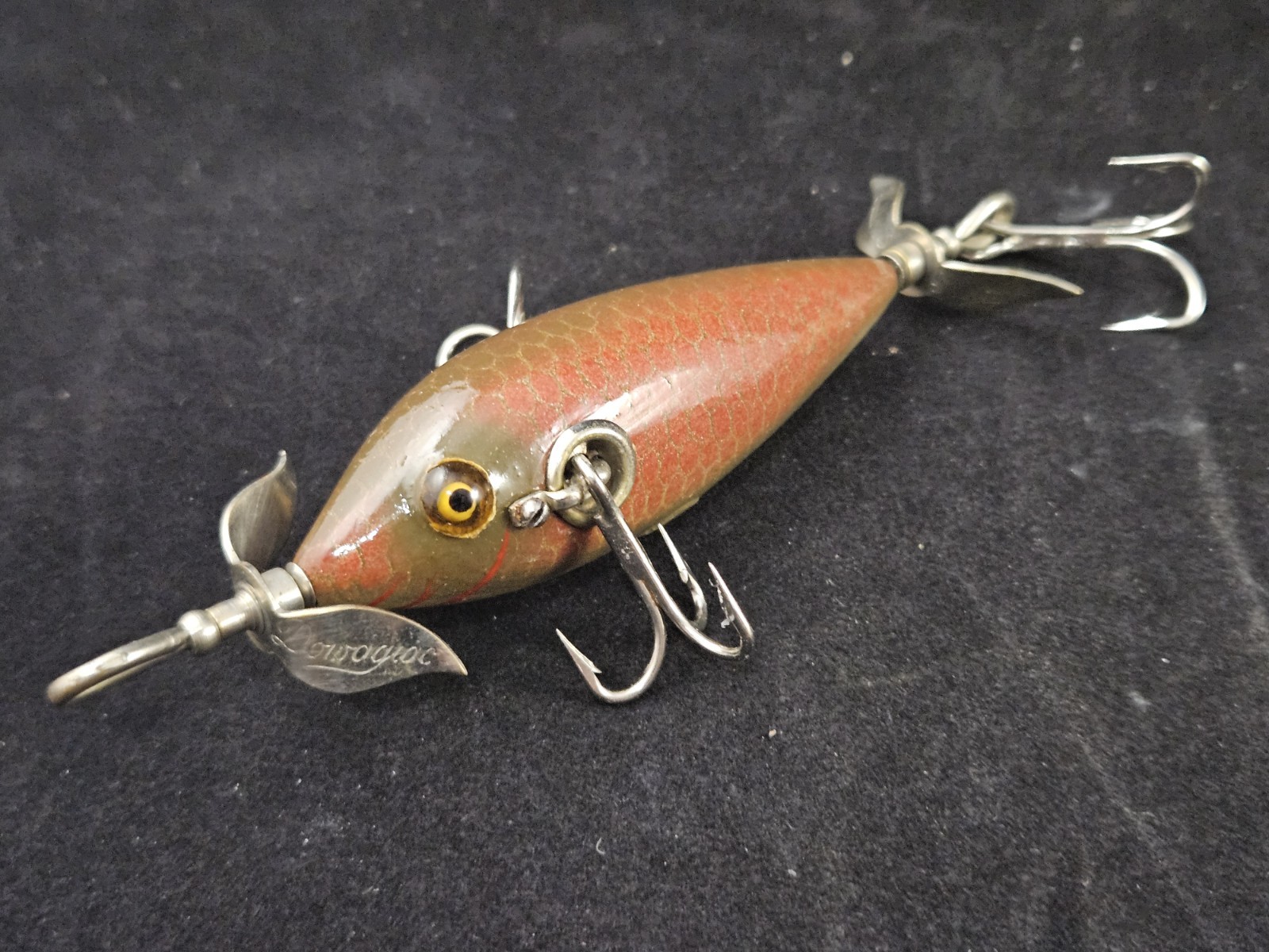 Repainted Heddon Dowagiac Minnow #0 Wood Fishing Lure 3 Hook