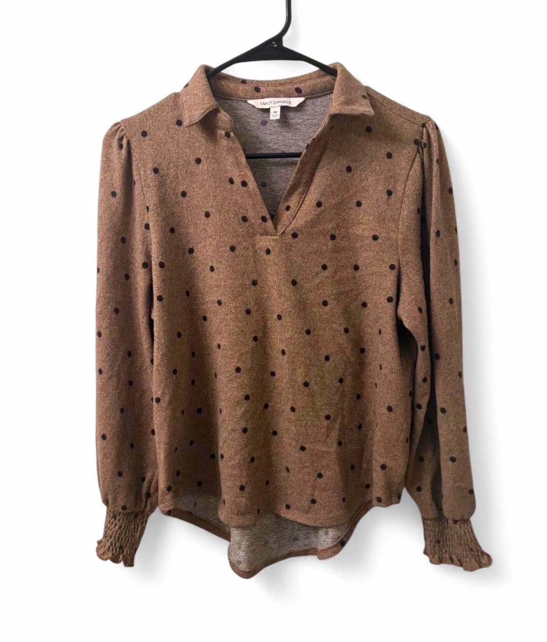 Emily Daniels Pullover Blouse Brown with Black Polka Dot  Women’s Size Medium 